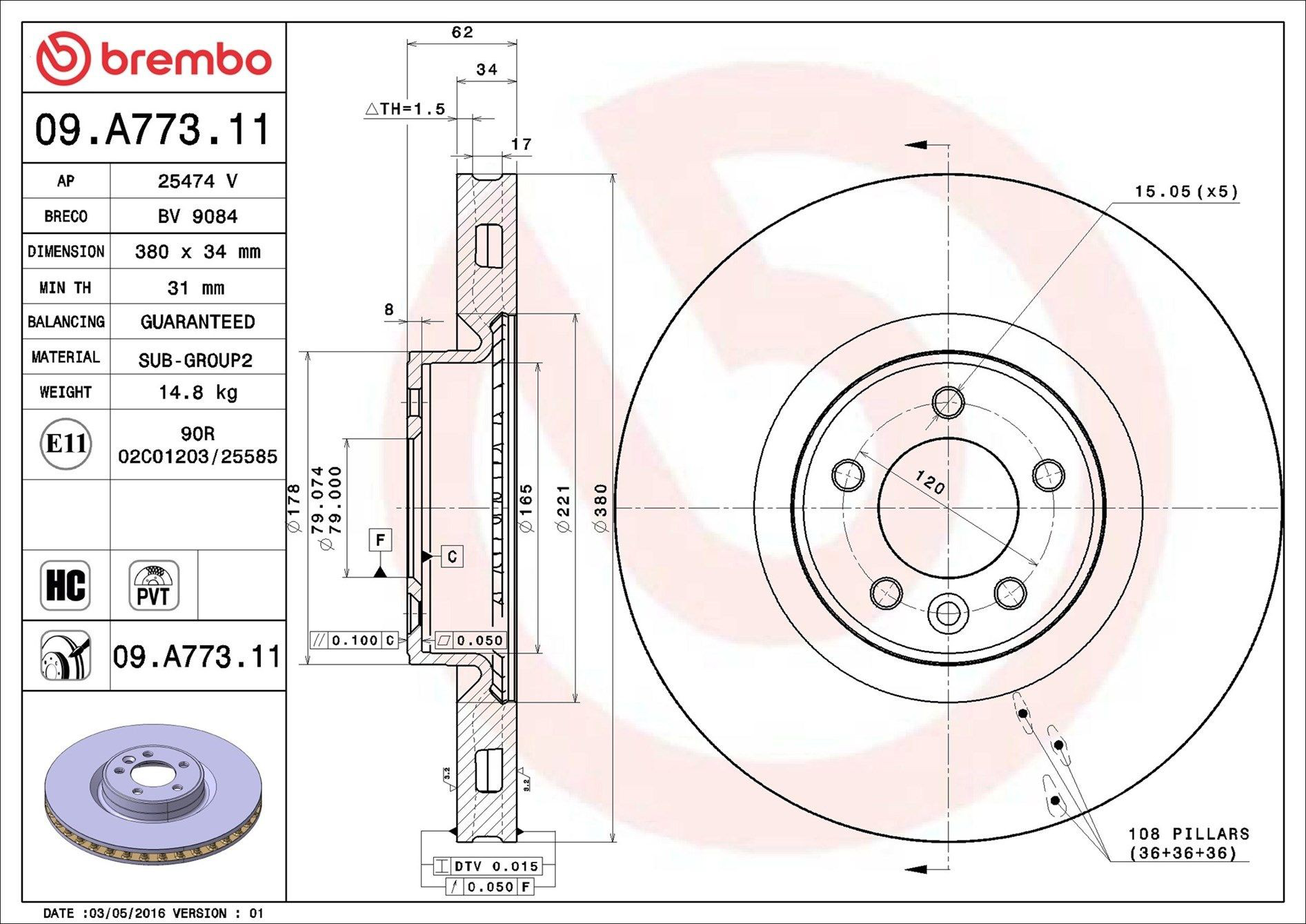 Disco do freio dianteiro Brembo 09A77311 preço, a partir de 111,55 USD