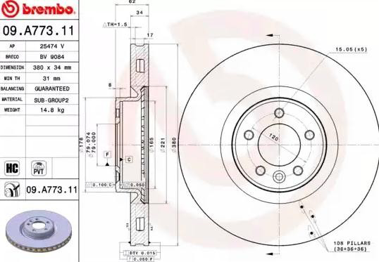 09A77311 Brembo Disco do freio dianteiro