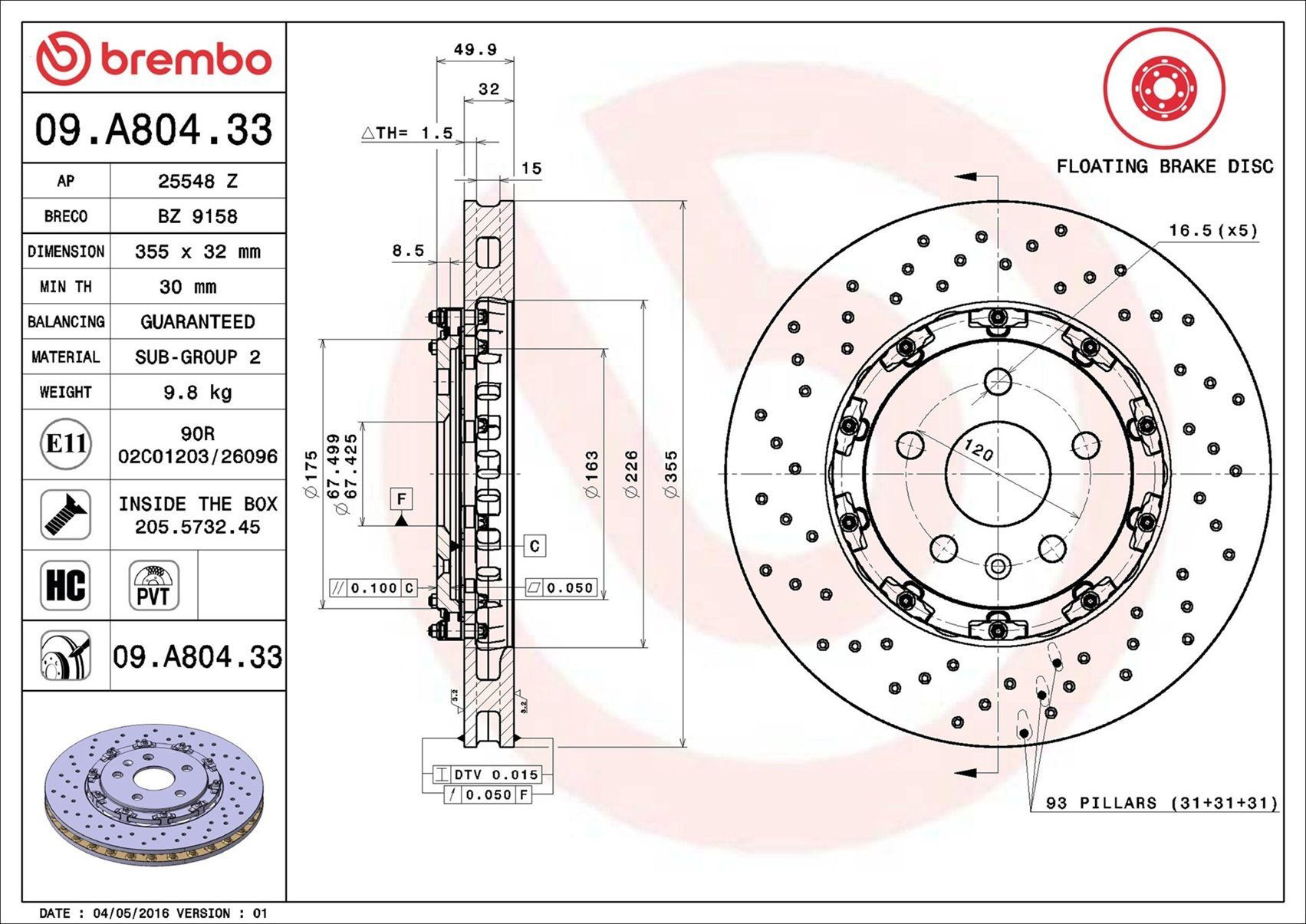 09A80433 Brembo Disco do freio dianteiro