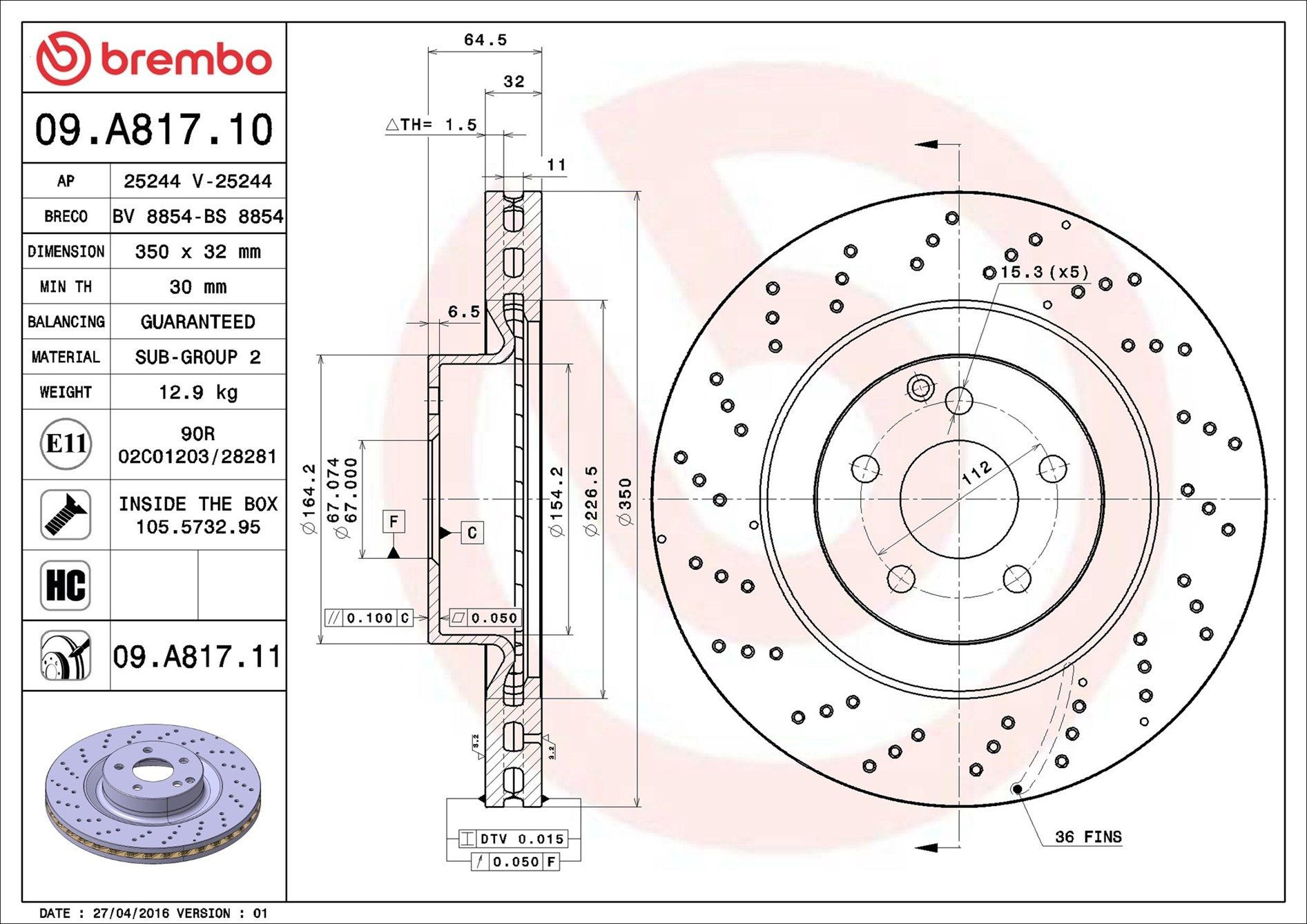 Disco do freio dianteiro Brembo 09A81711 preço, a partir de 92,25 USD