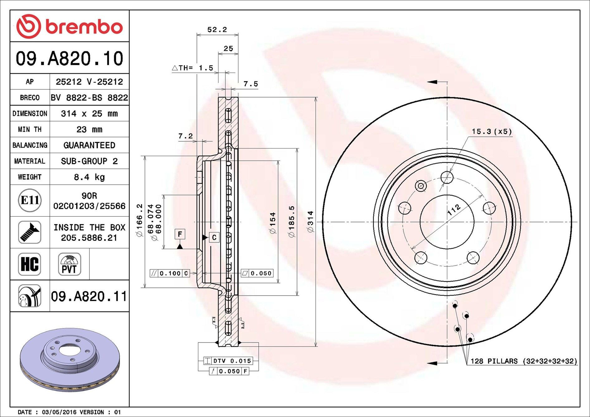 Disco do freio dianteiro Brembo 09A82011