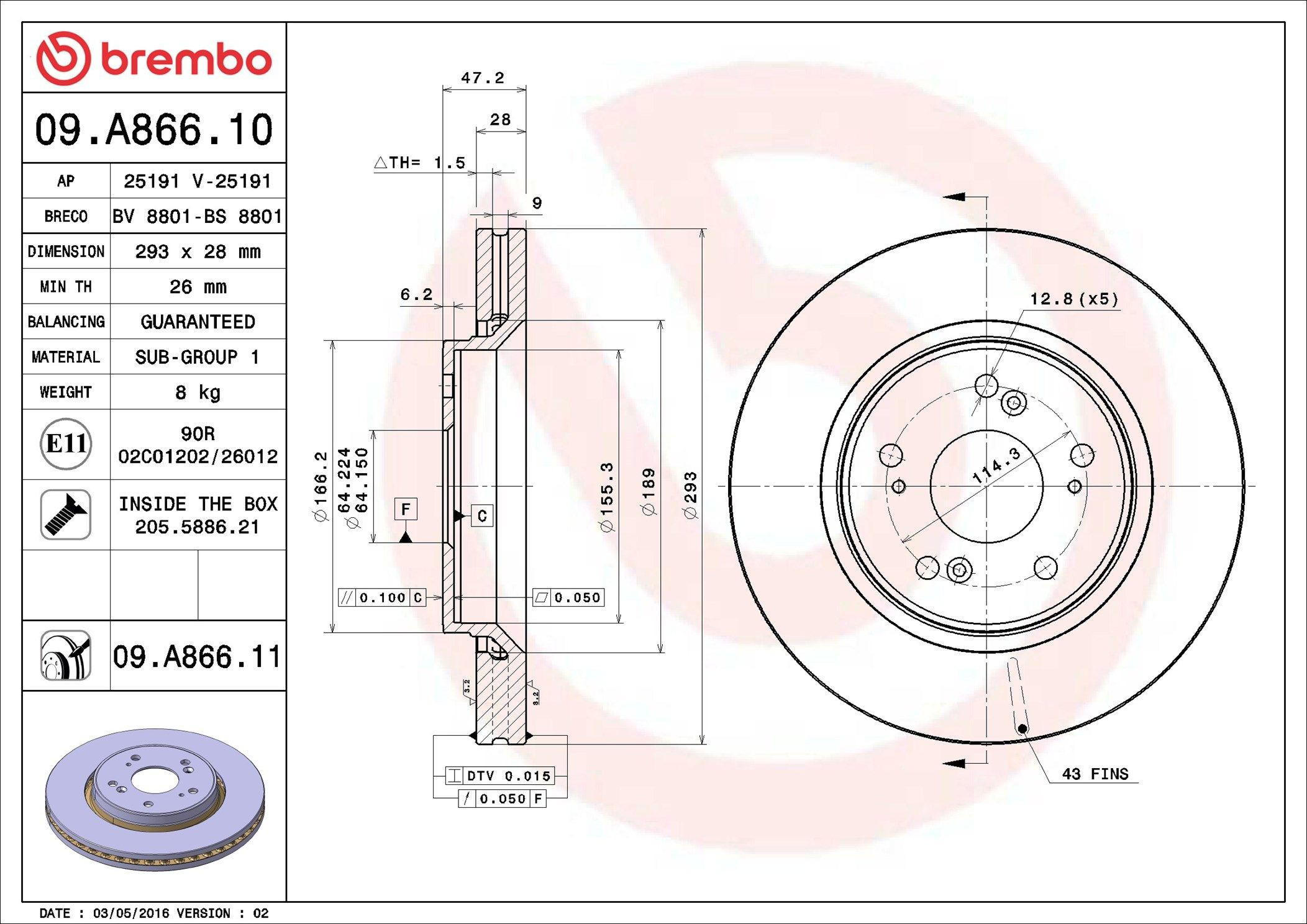 Disco do freio dianteiro Brembo 09A86610 preço, a partir de 62,47 USD