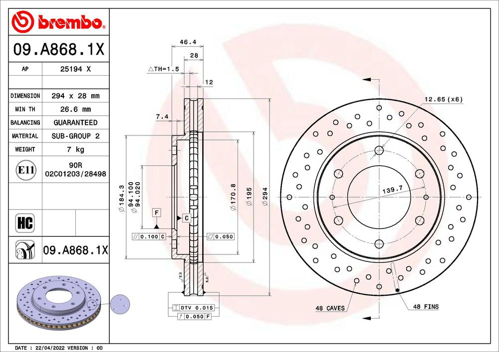 Disco do freio dianteiro Brembo 09A8681X