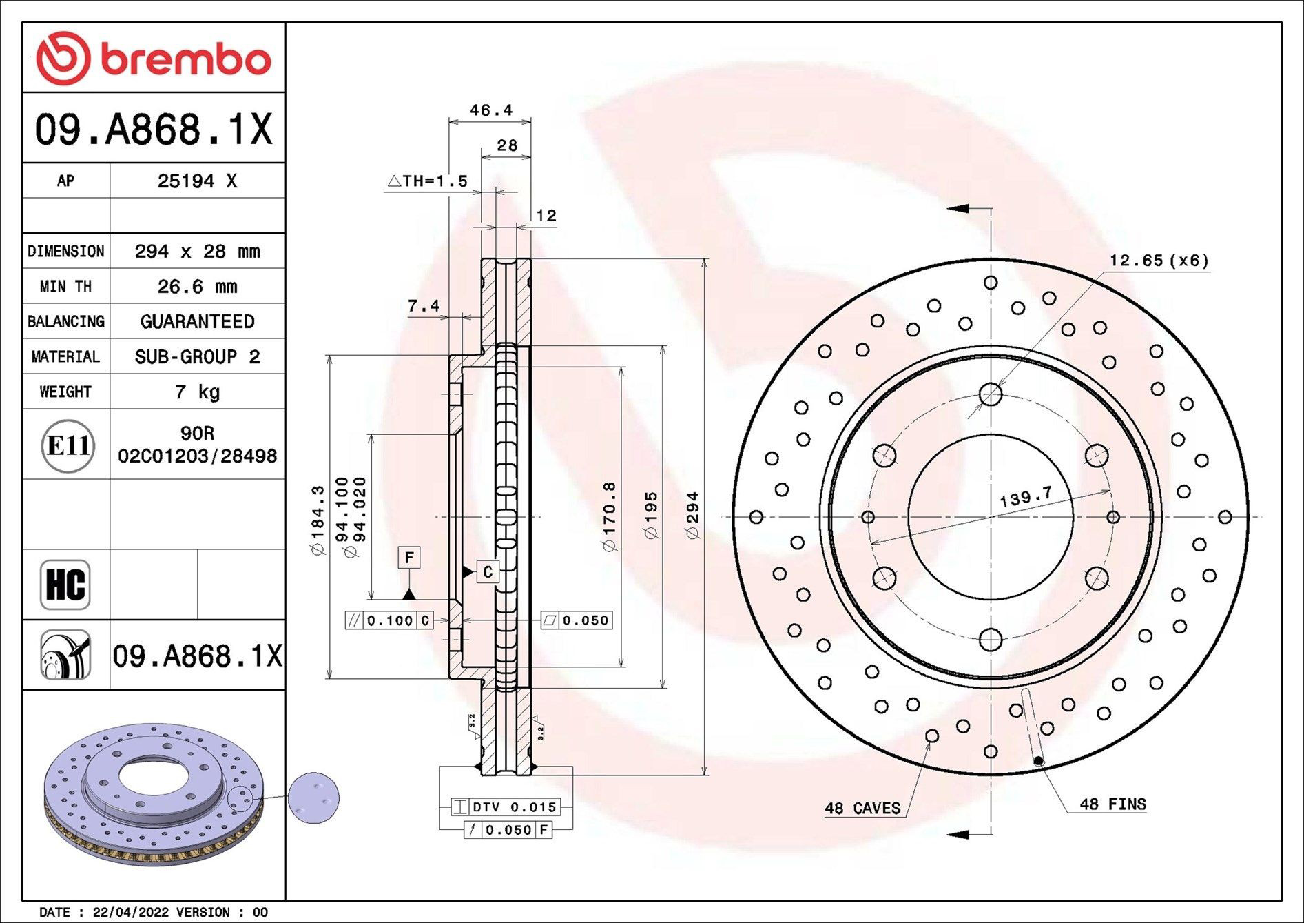Disco do freio dianteiro Brembo 09A8681X preço, a partir de 48,29 USD