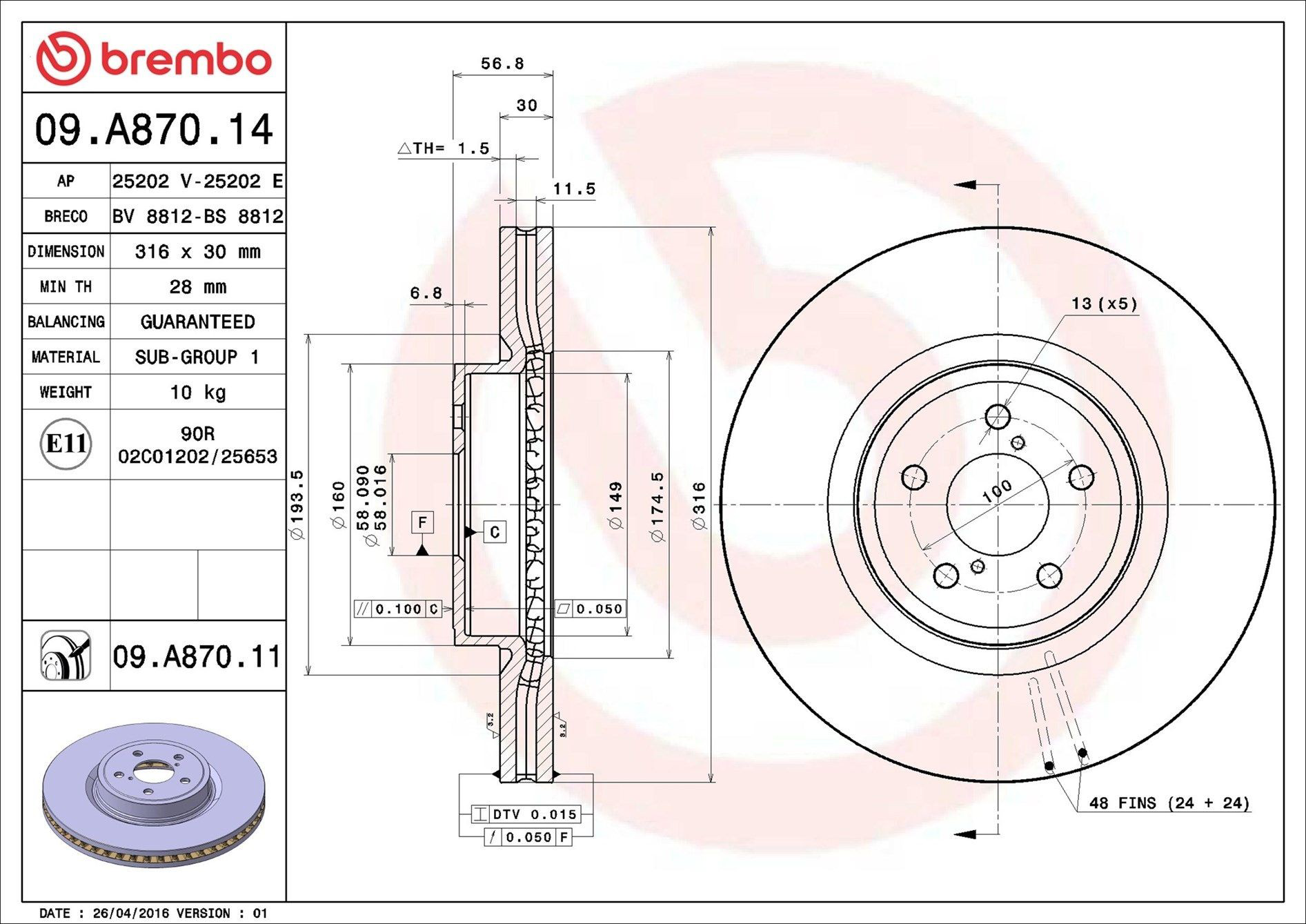 Disco do freio dianteiro Brembo 09A87014 preço, a partir de 100,66 USD