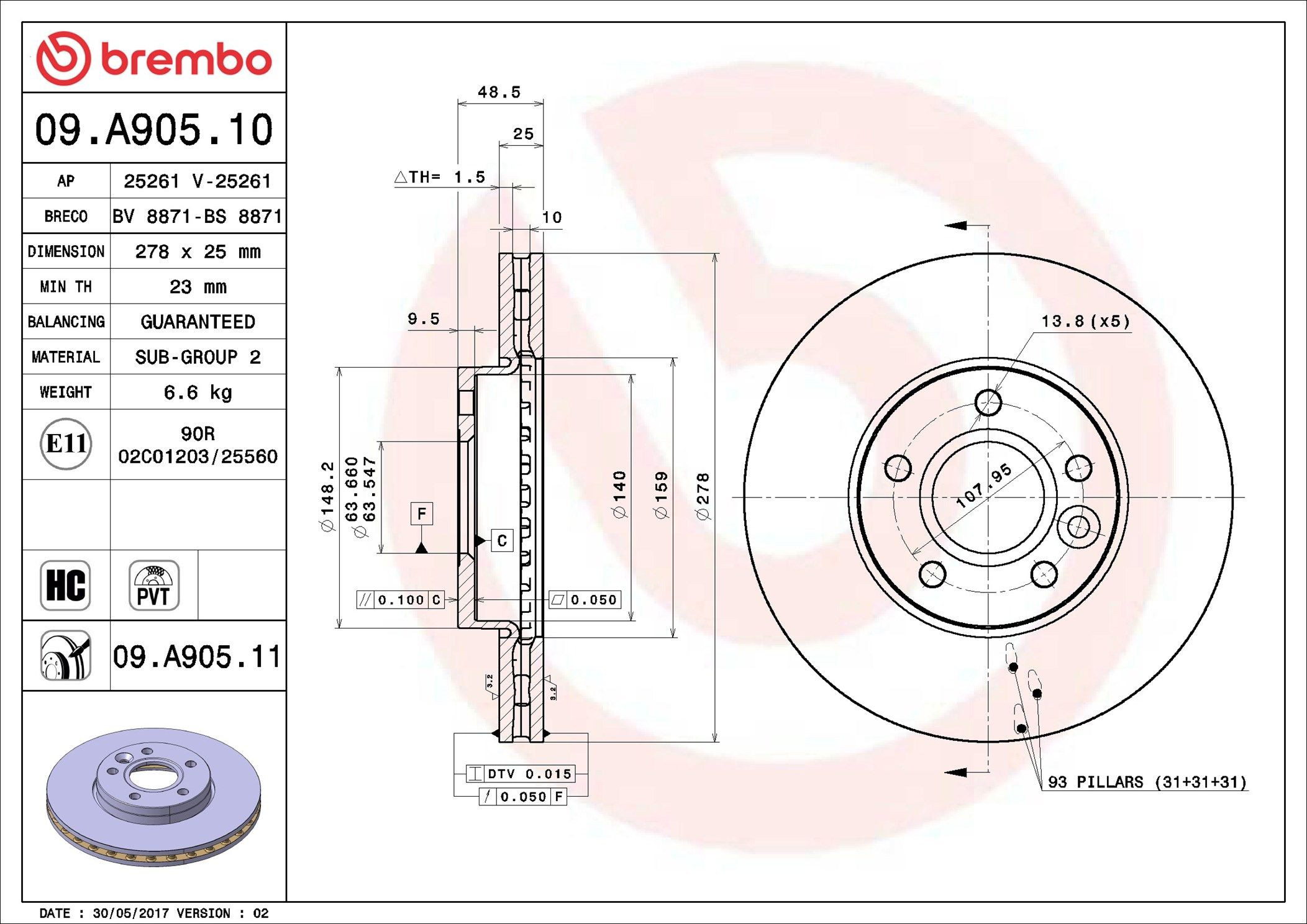 Disco do freio dianteiro Brembo 09A90510 preço, a partir de 40,16 USD
