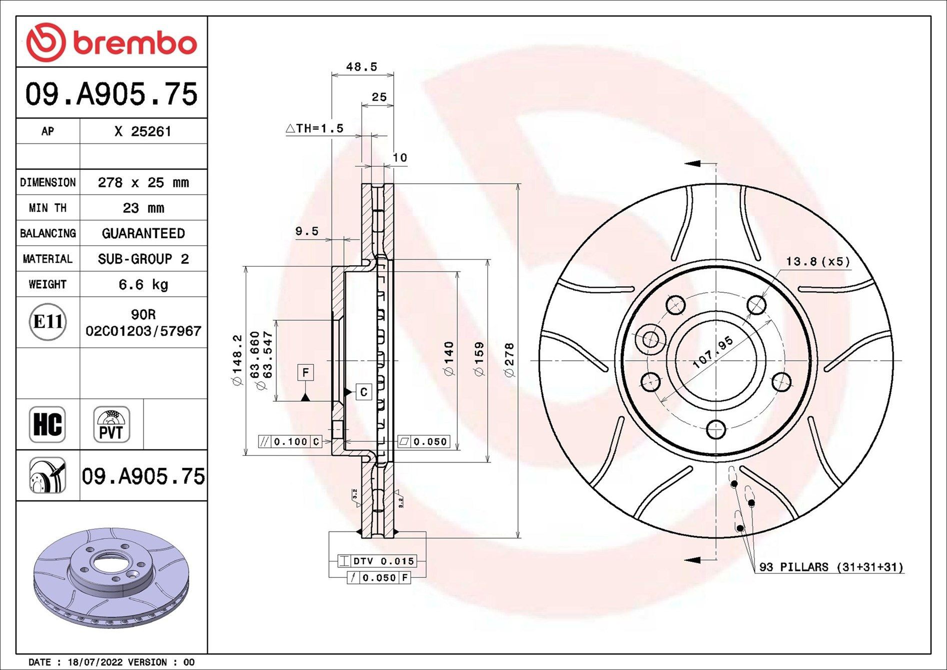 09A90575 Brembo Disco do freio dianteiro