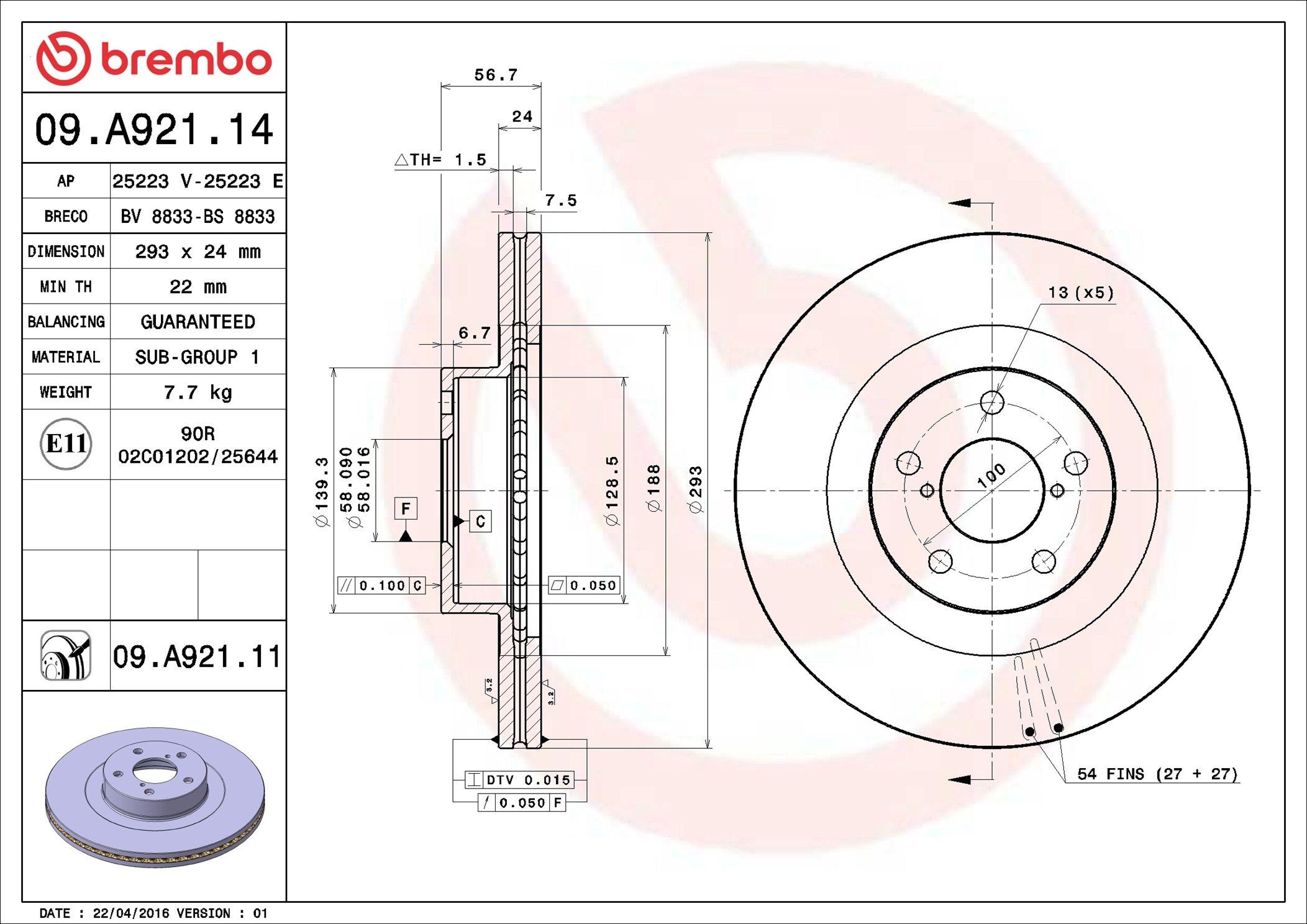 Disco do freio dianteiro Brembo 09A92111 preço, a partir de 47,39 USD
