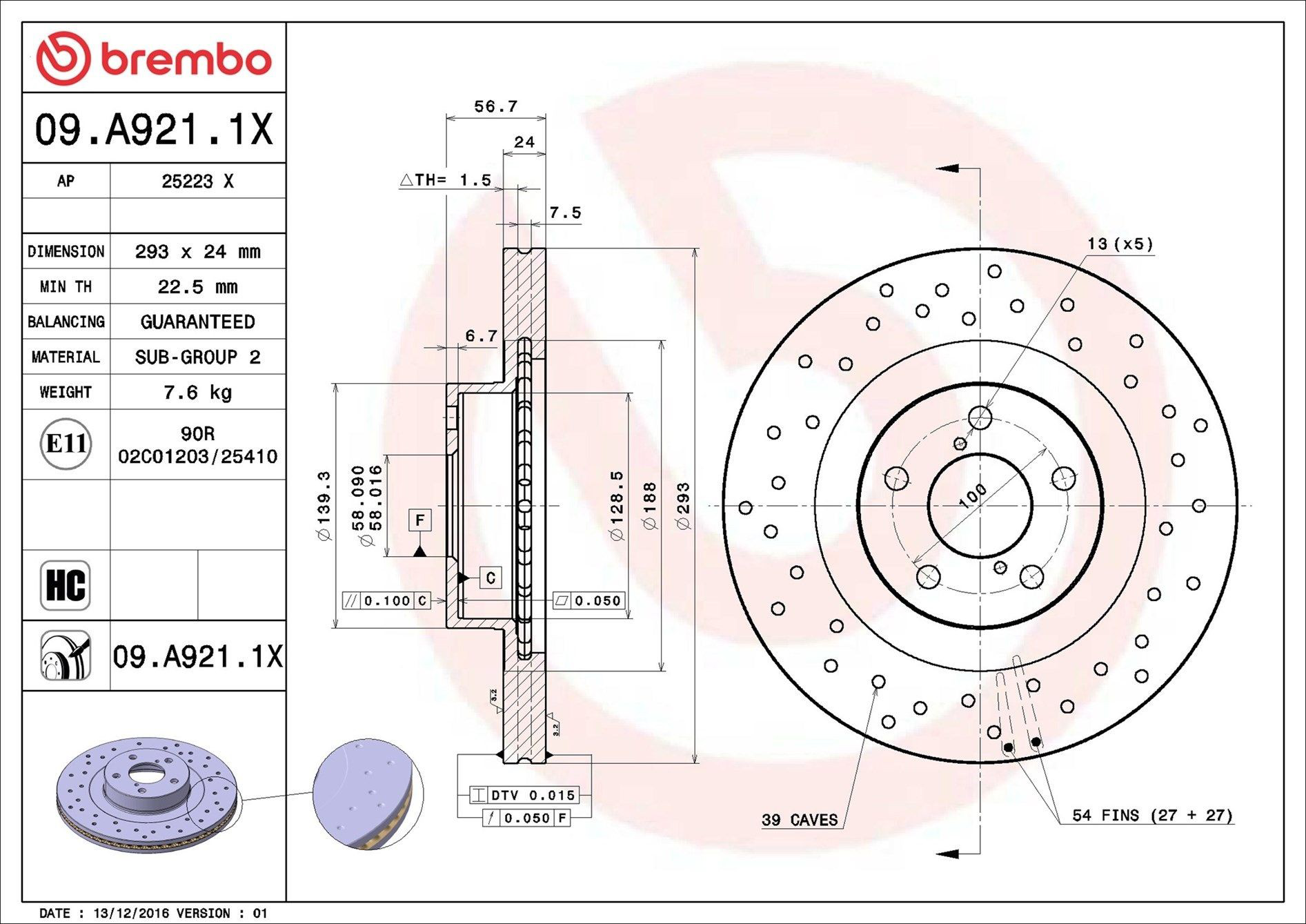 Compre 09A9211X Brembo Disco do freio dianteiro