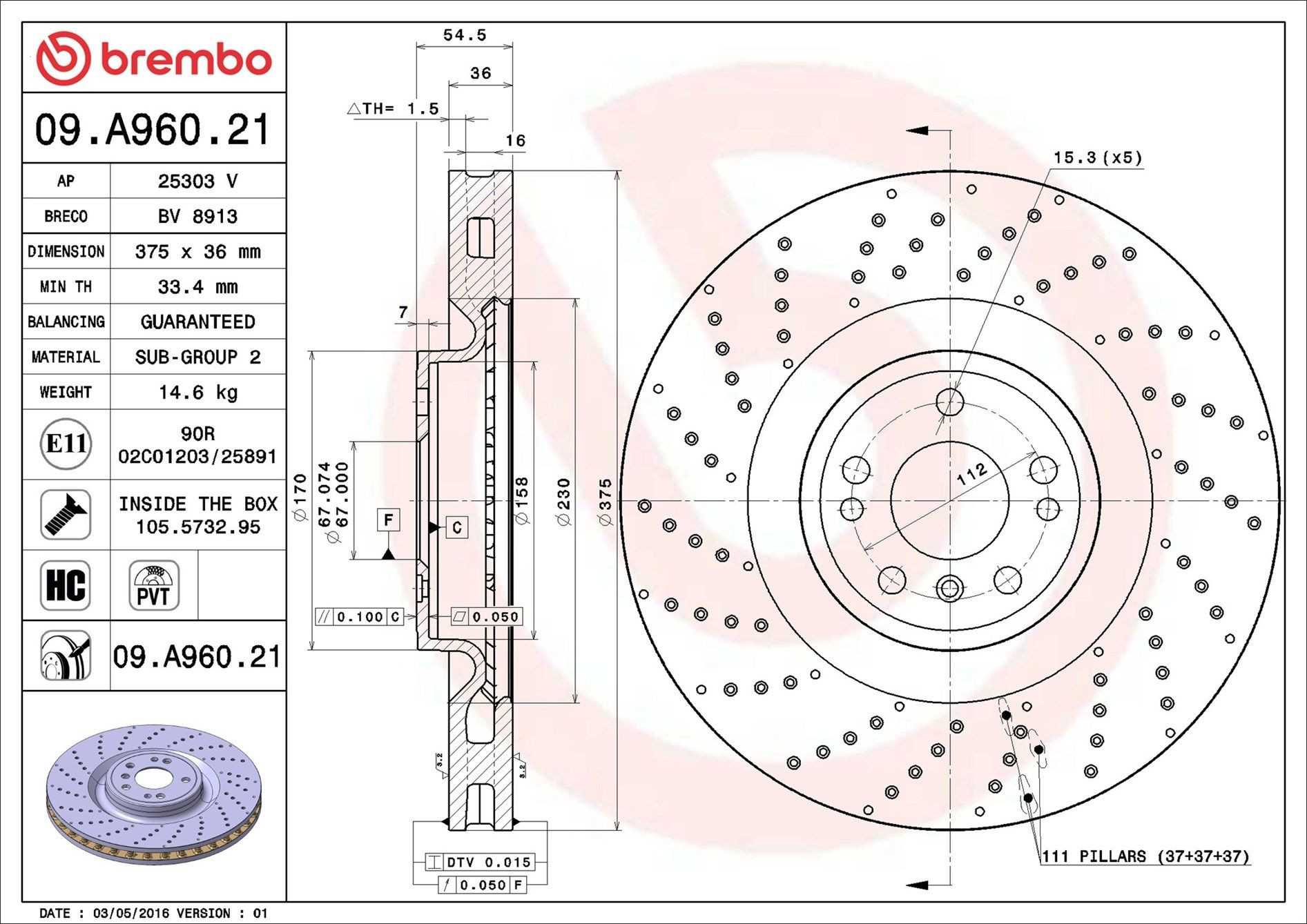 Disco do freio dianteiro Brembo 09A96021 preço, a partir de 109,67 USD