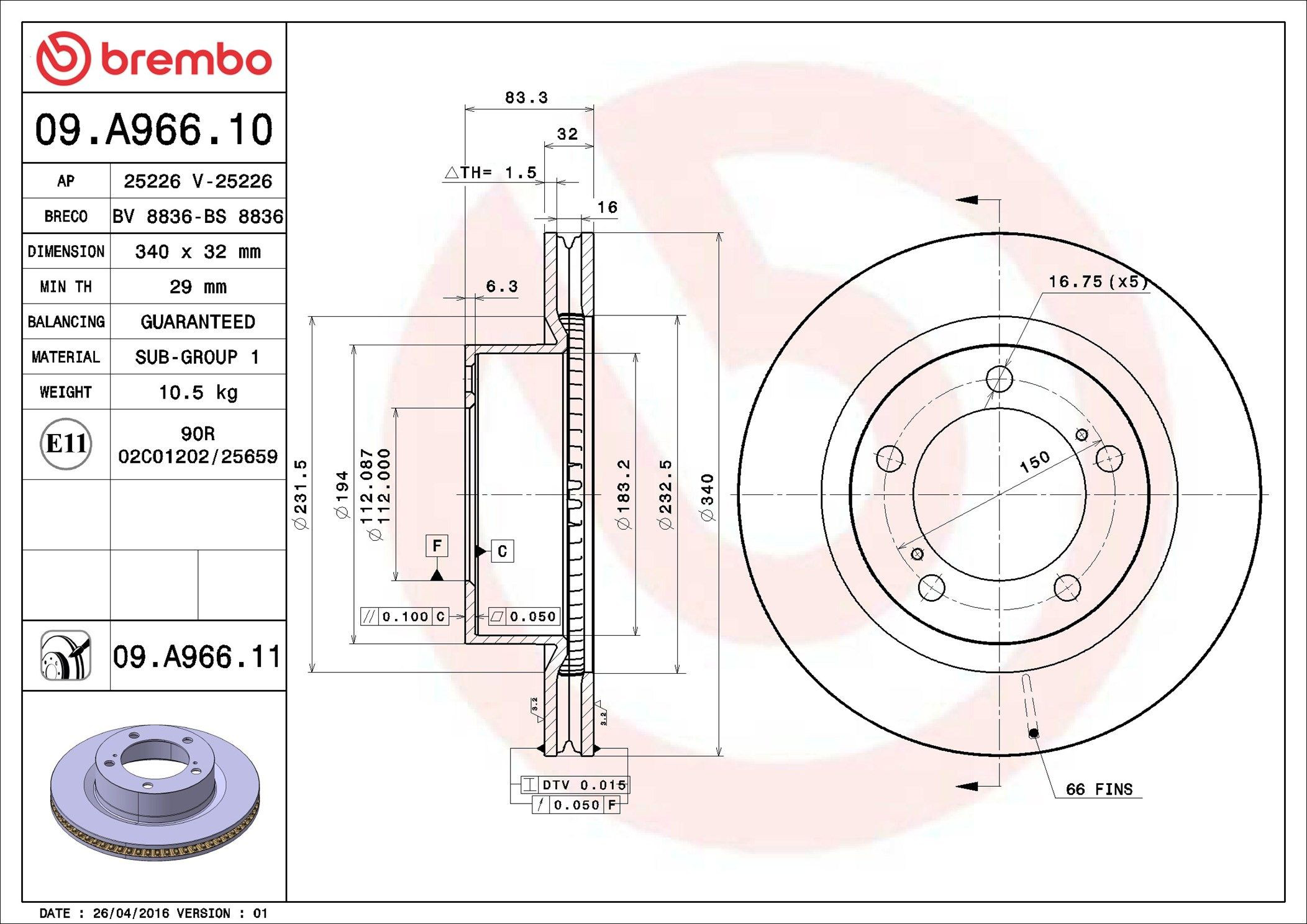 Compre 09A96611 Brembo Disco do freio dianteiro