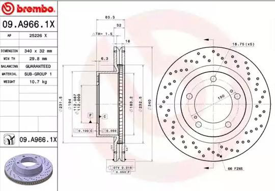 Disco do freio dianteiro 09A9661X Brembo