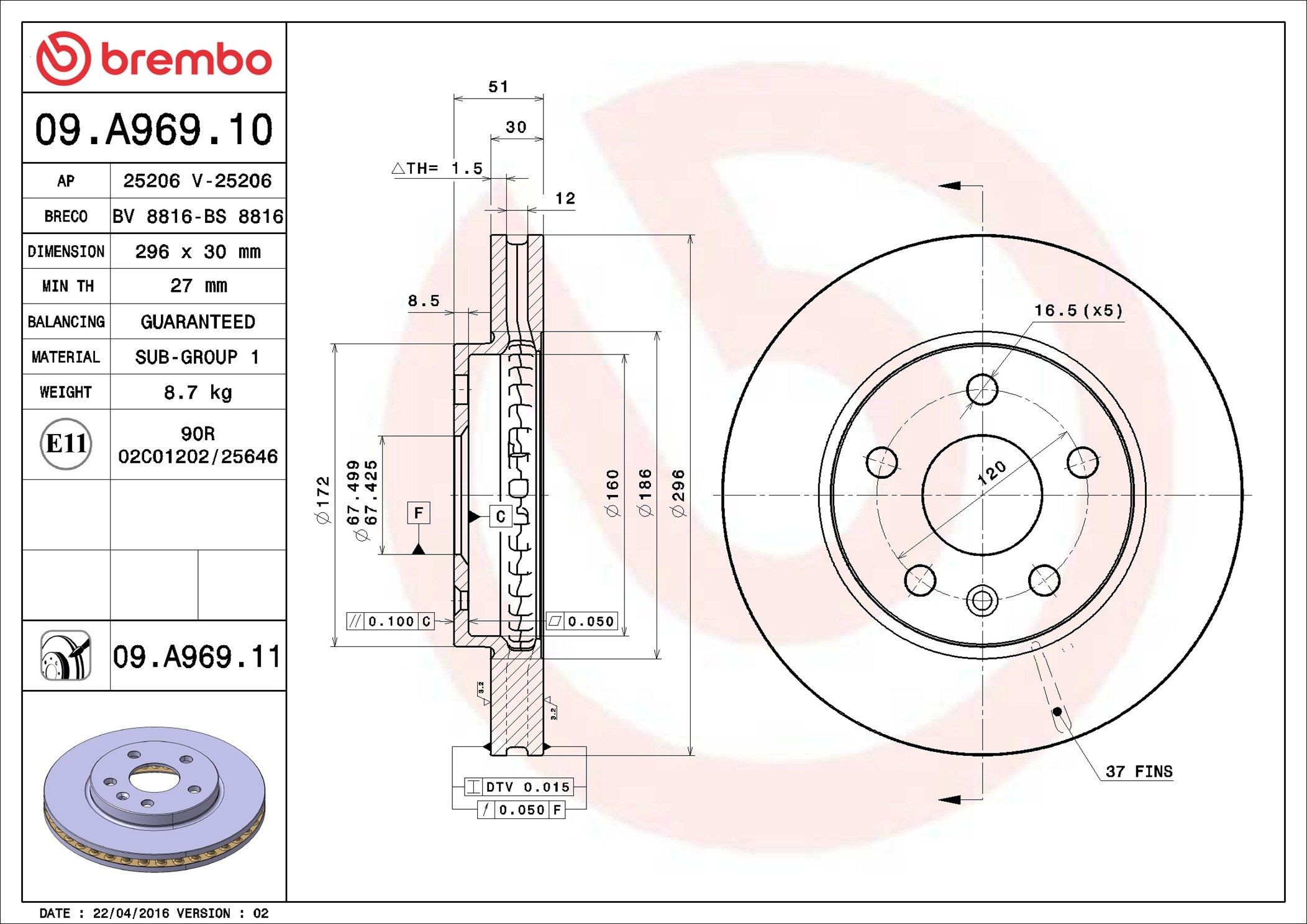 Disco do freio dianteiro Brembo 09A96910 preço, a partir de 59,66 USD