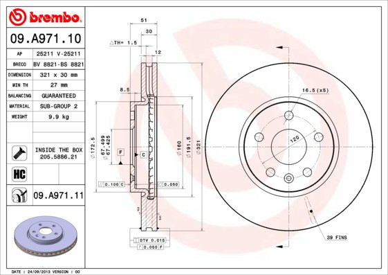 Disco do freio dianteiro Brembo 09A97111
