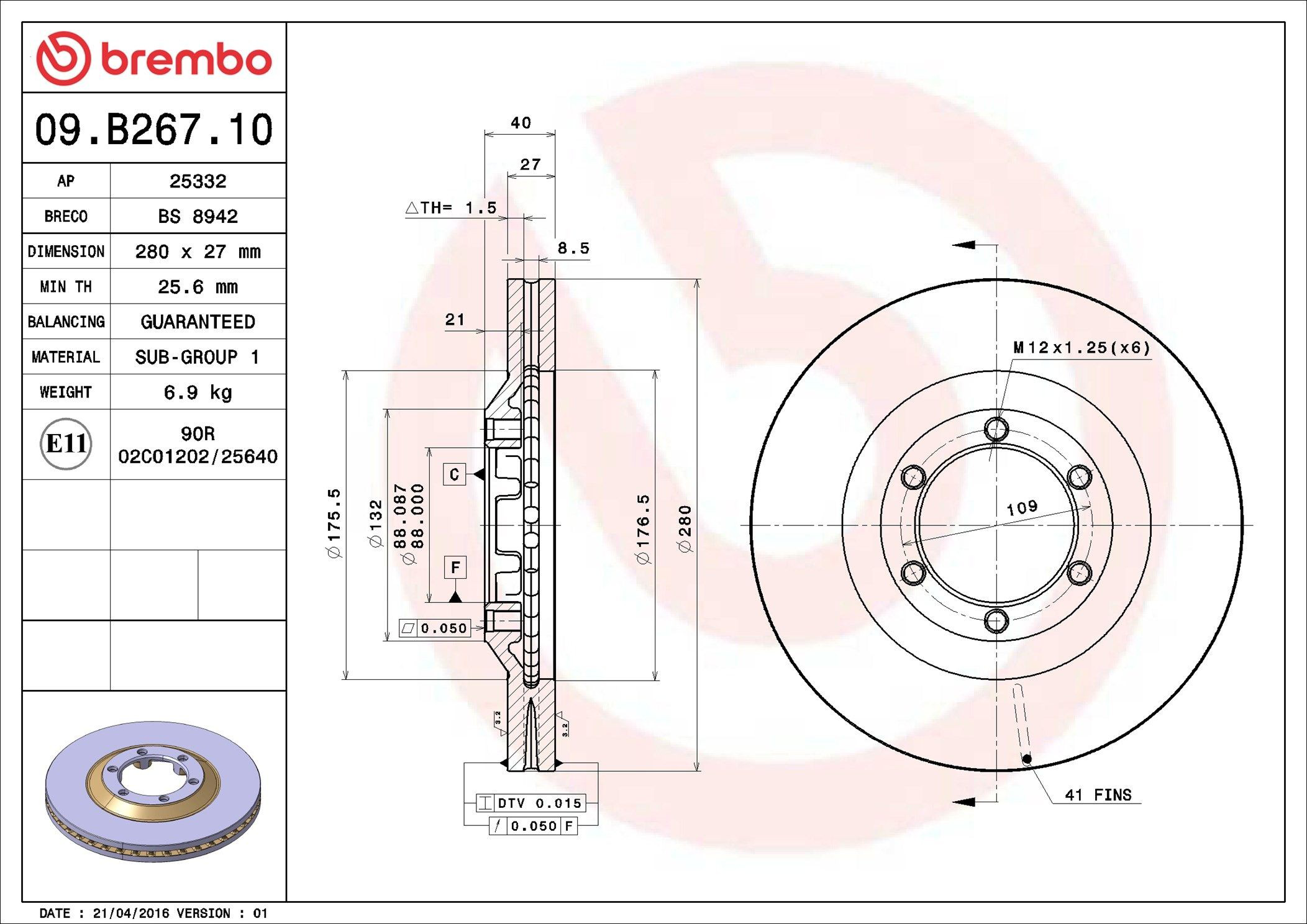 Compre 09B26710 Brembo Disco do freio dianteiro