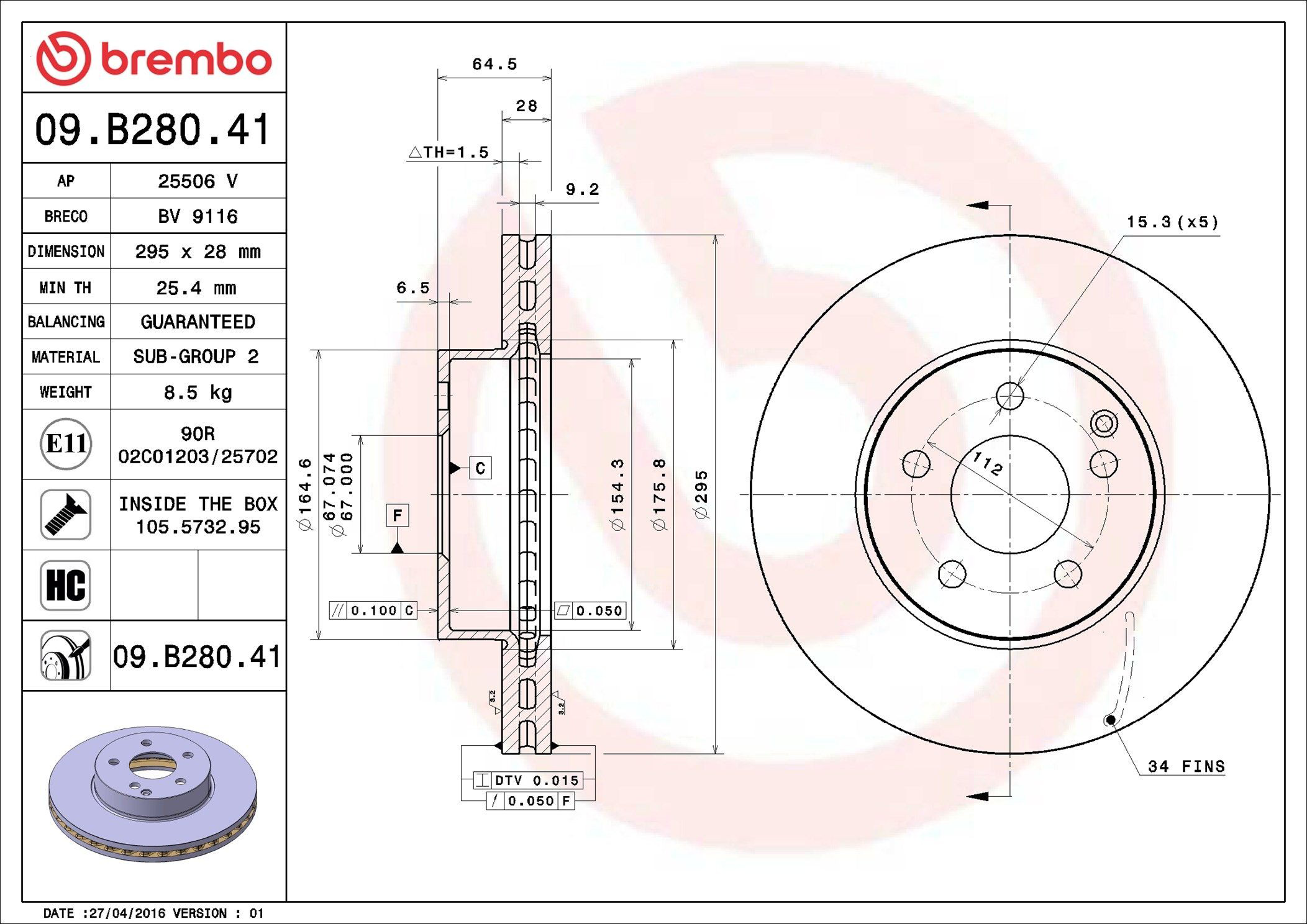 Compre 09B28041 Brembo Disco do freio dianteiro