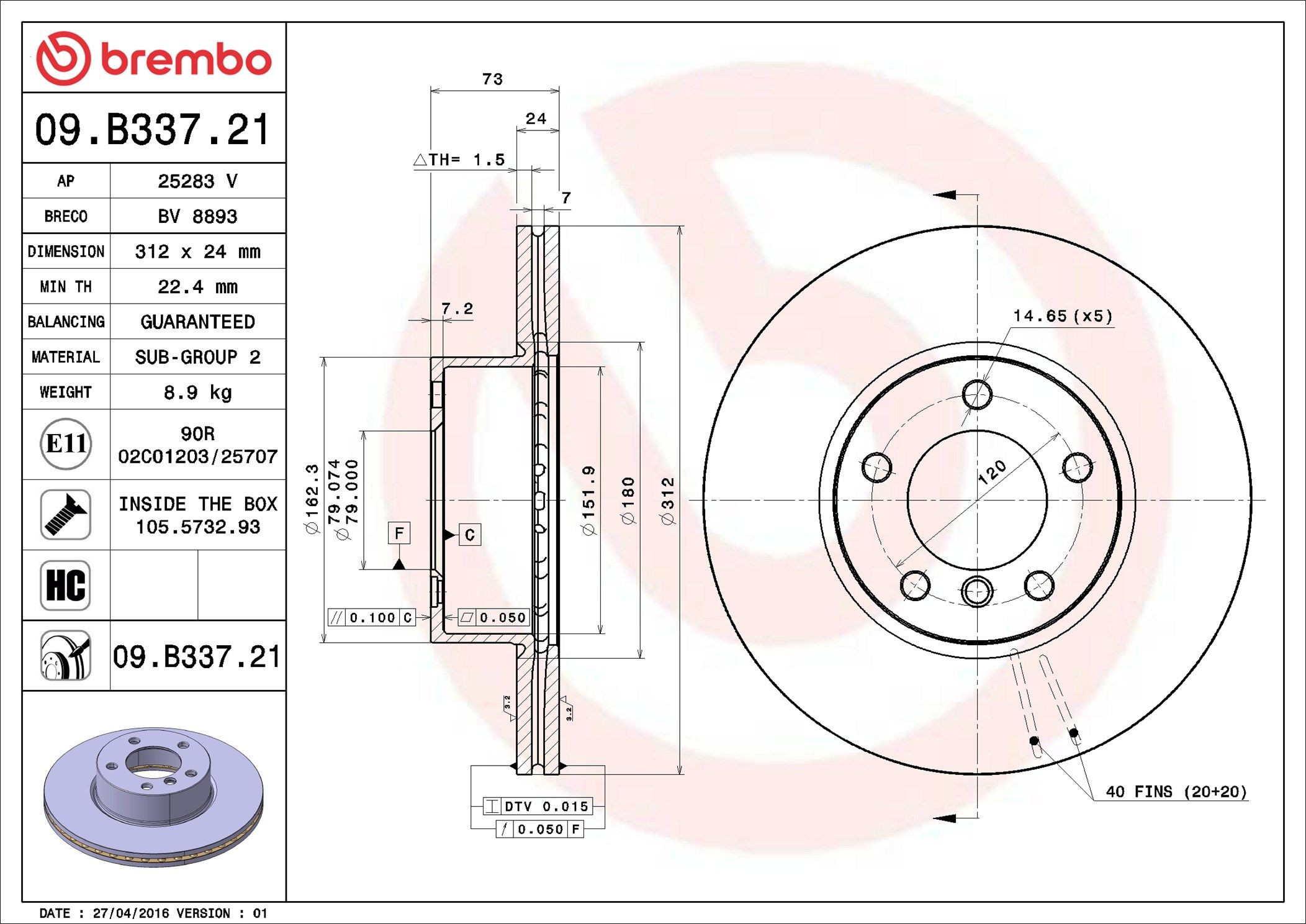 Disco do freio dianteiro Brembo 09B33721 preço, a partir de 64,55 USD