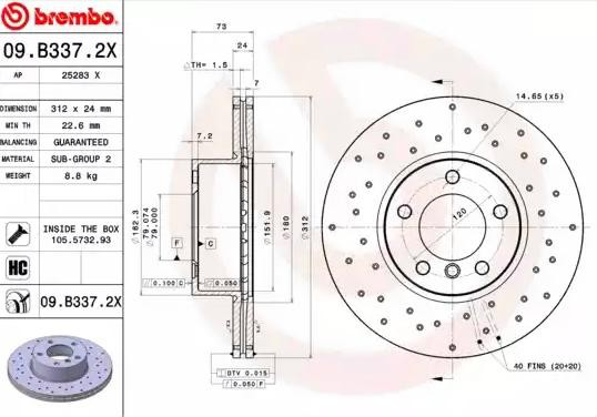 Disco do freio dianteiro 09B3372X Brembo