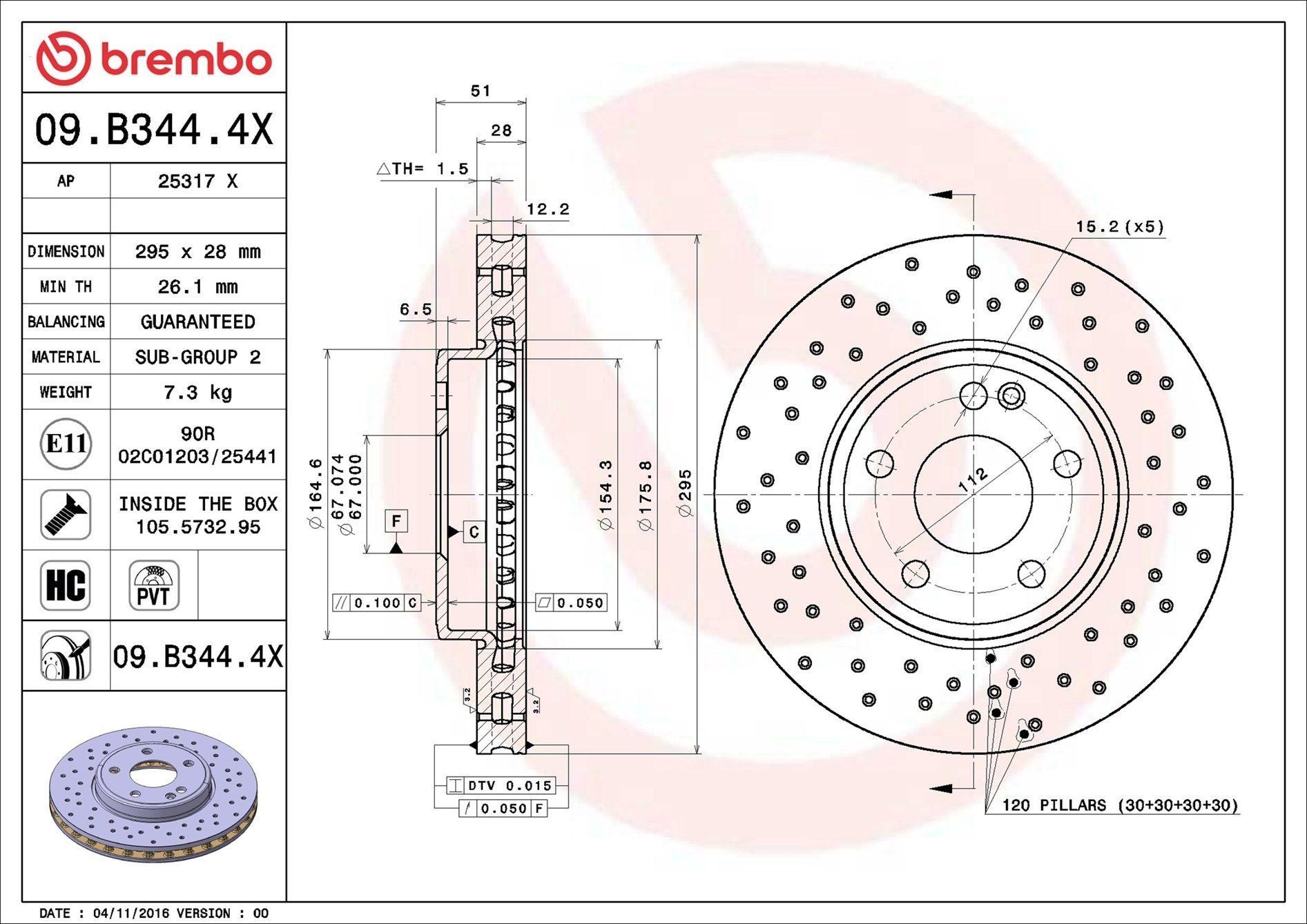 Disco do freio dianteiro Brembo 09B3444X preço, a partir de 51,83 USD