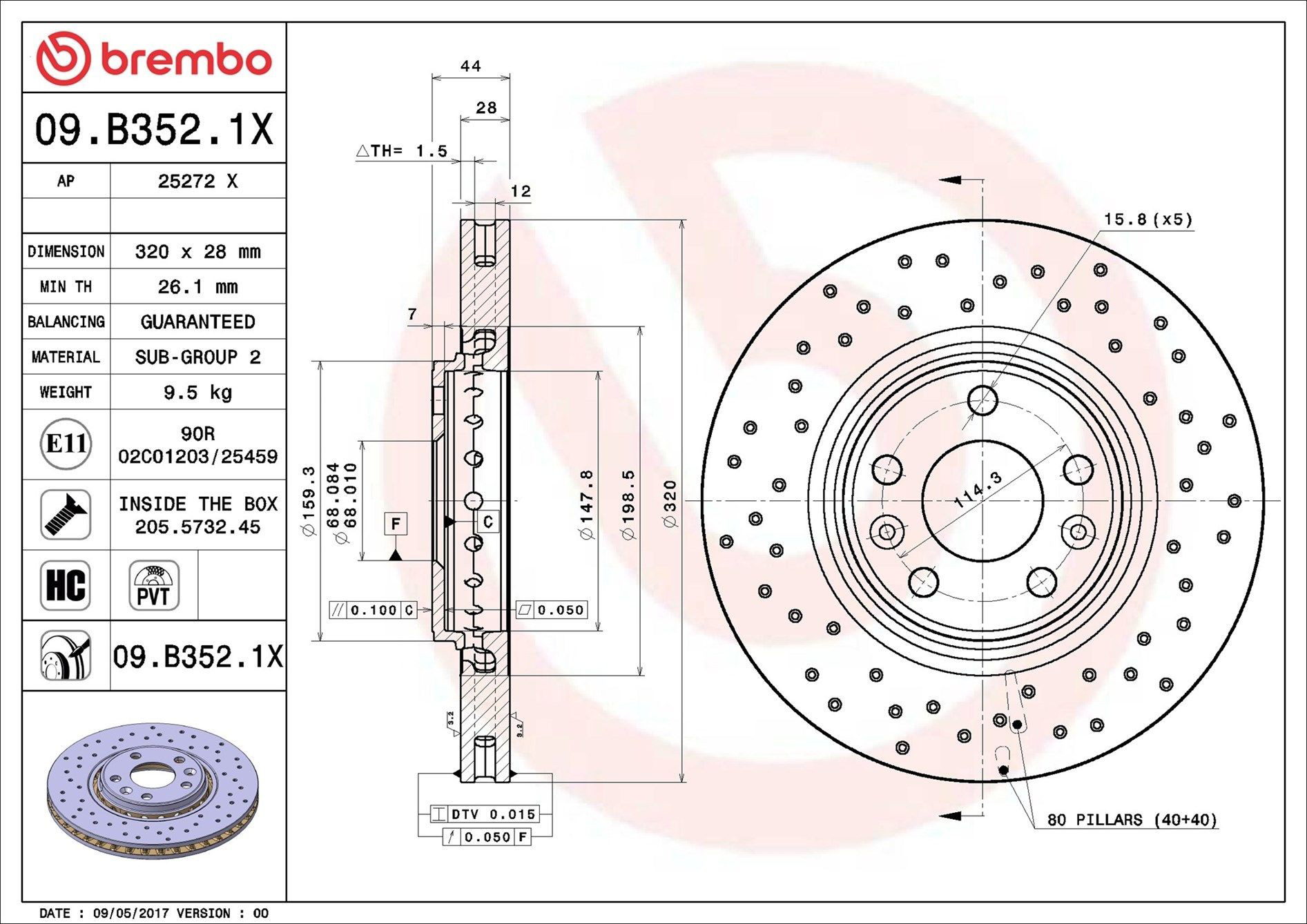 Disco do freio dianteiro Brembo 09B3521X preço, a partir de 56,08 USD