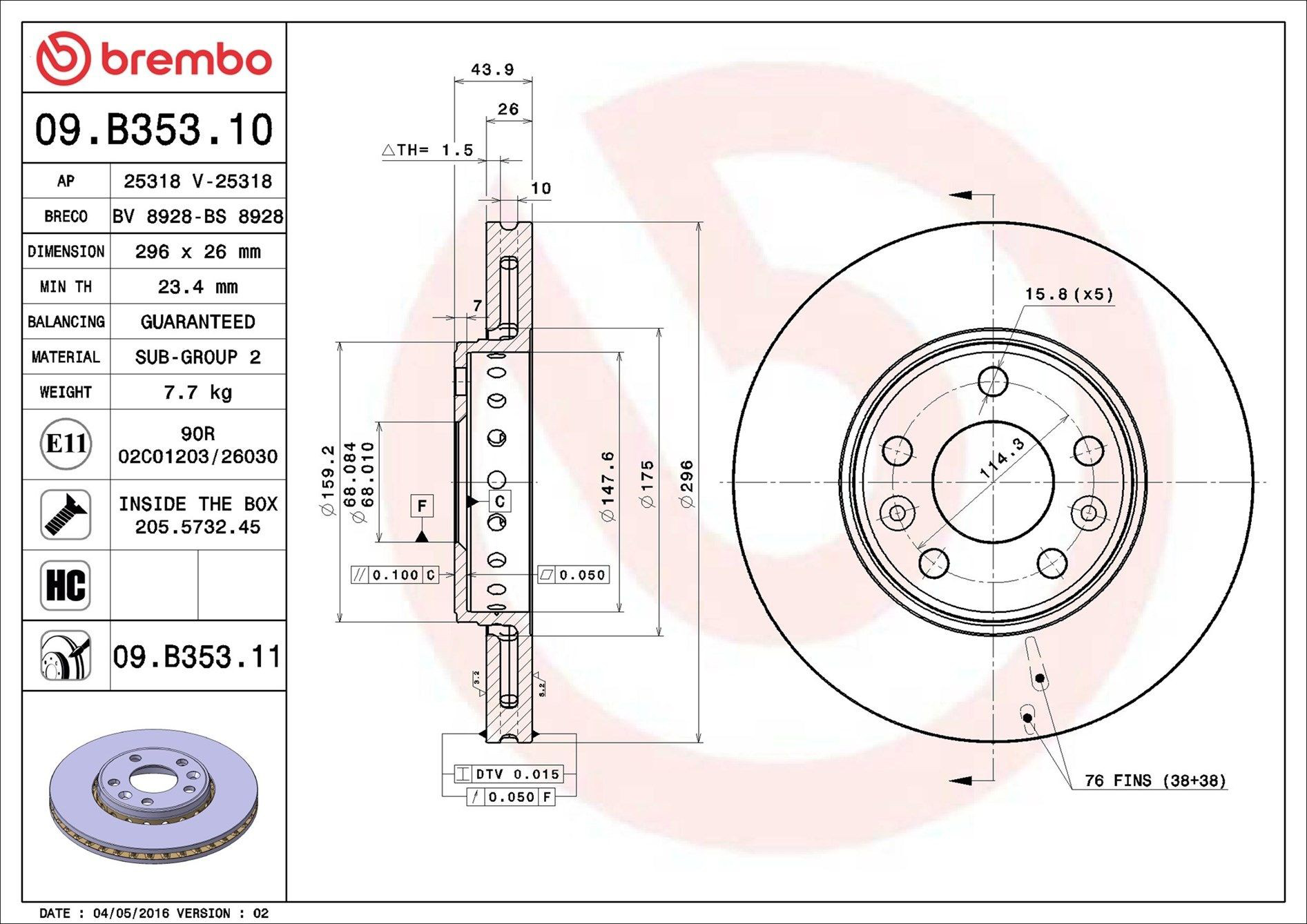 Disco do freio dianteiro Brembo 09B35311 preço, a partir de 53,36 USD