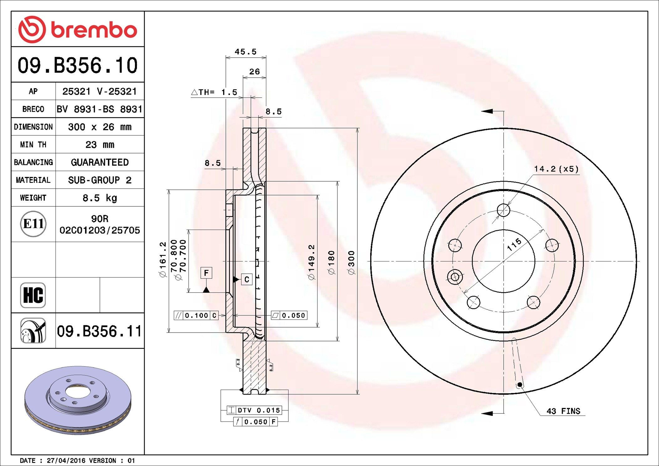 Disco do freio dianteiro Brembo 09B35610 preço, a partir de 56,87 USD