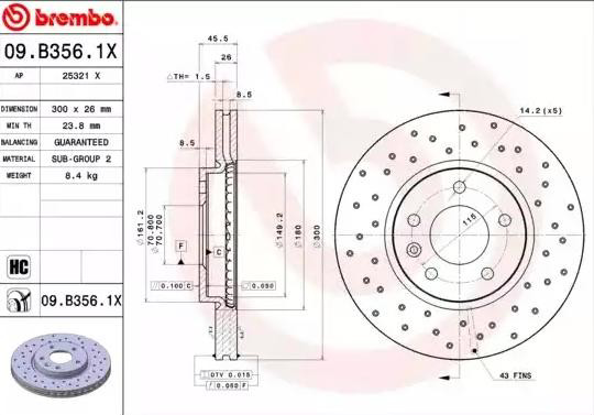 Disco do freio dianteiro 09B3561X Brembo