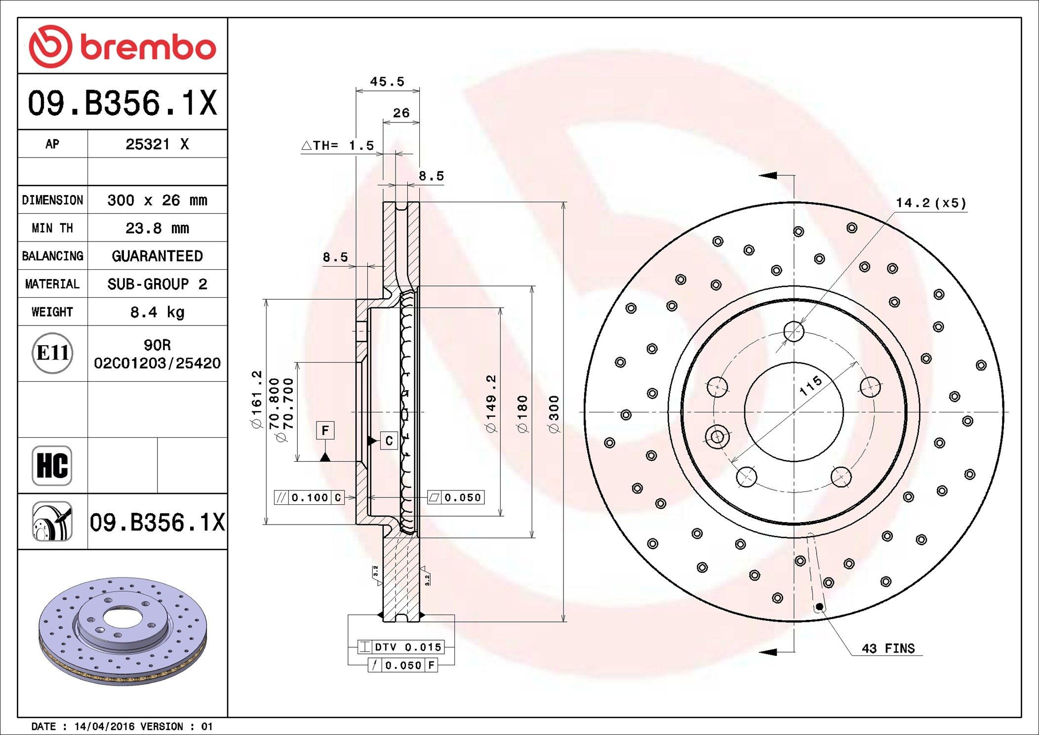 Disco do freio dianteiro Brembo 09B3561X preço, a partir de 54,30 USD