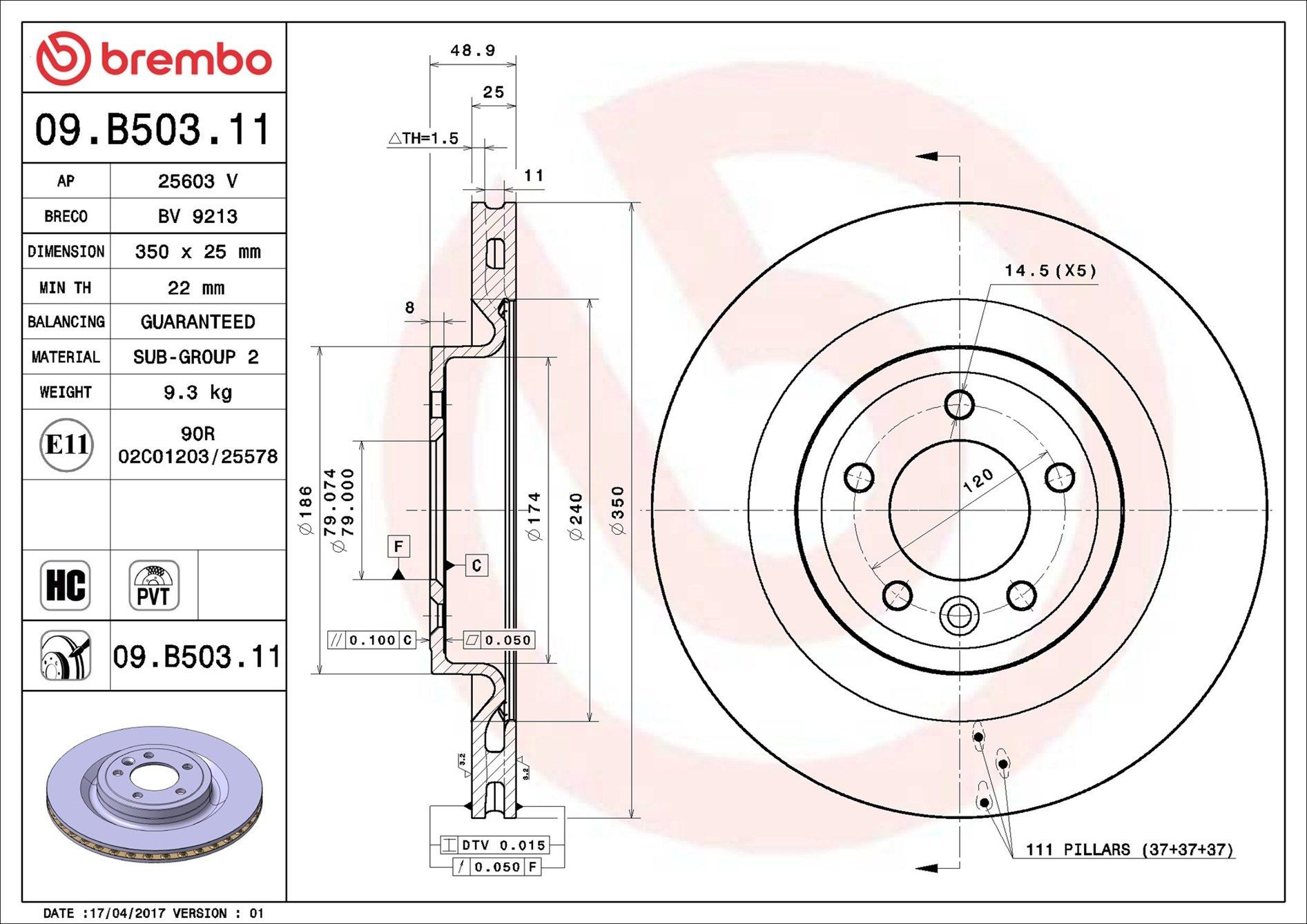 Compre 09B50311 Brembo Disco do freio traseiro
