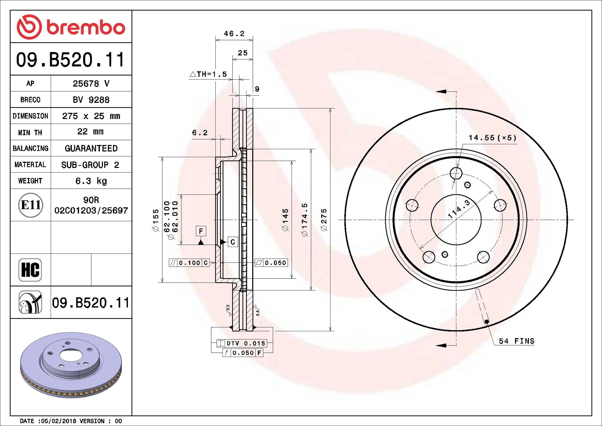 Disco do freio dianteiro Brembo 09B52011 preço, a partir de 67,47 USD