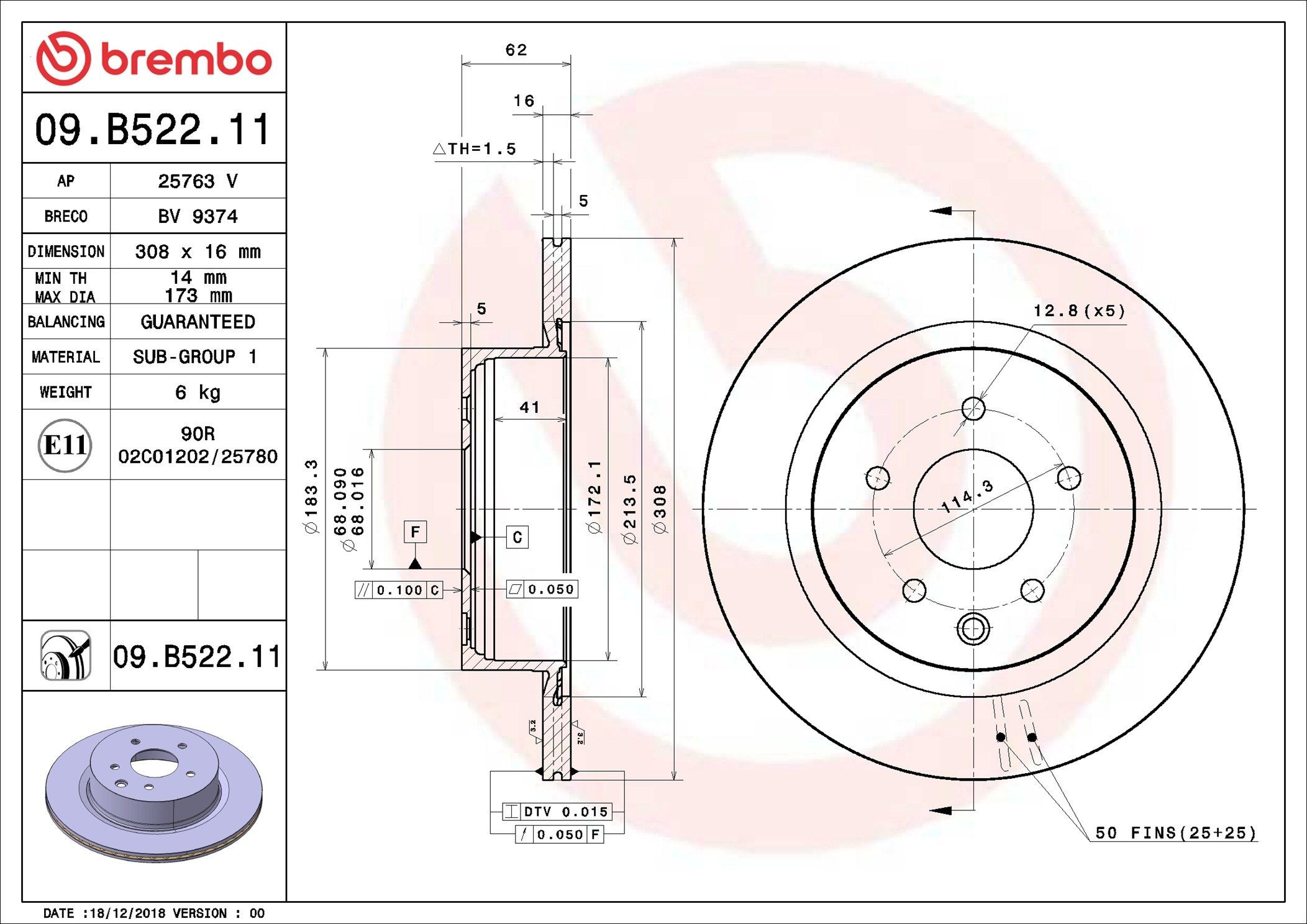 Disco do freio traseiro Brembo 09B52211 preço, a partir de 61,90 USD
