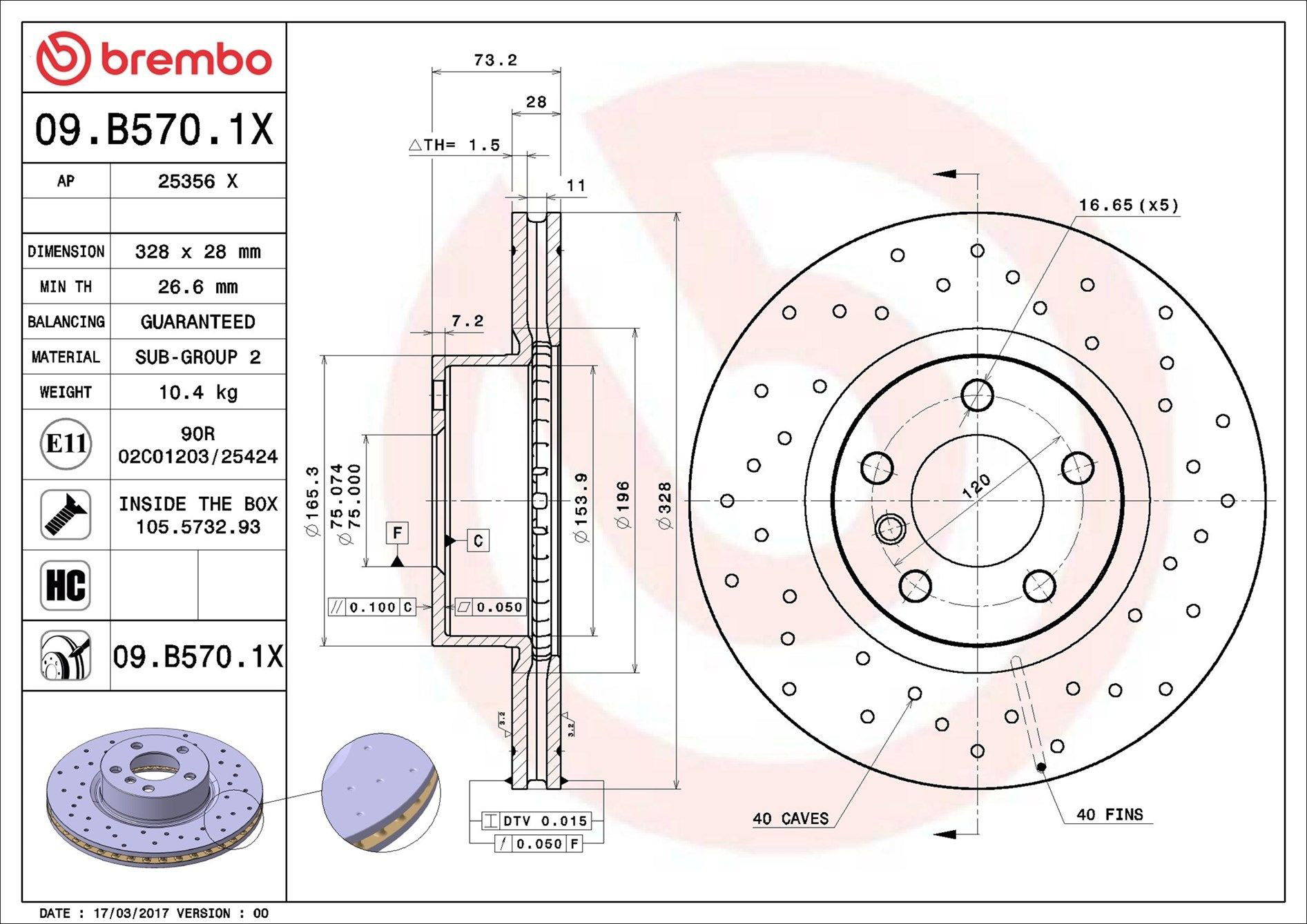 09B5701X Brembo Disco do freio dianteiro