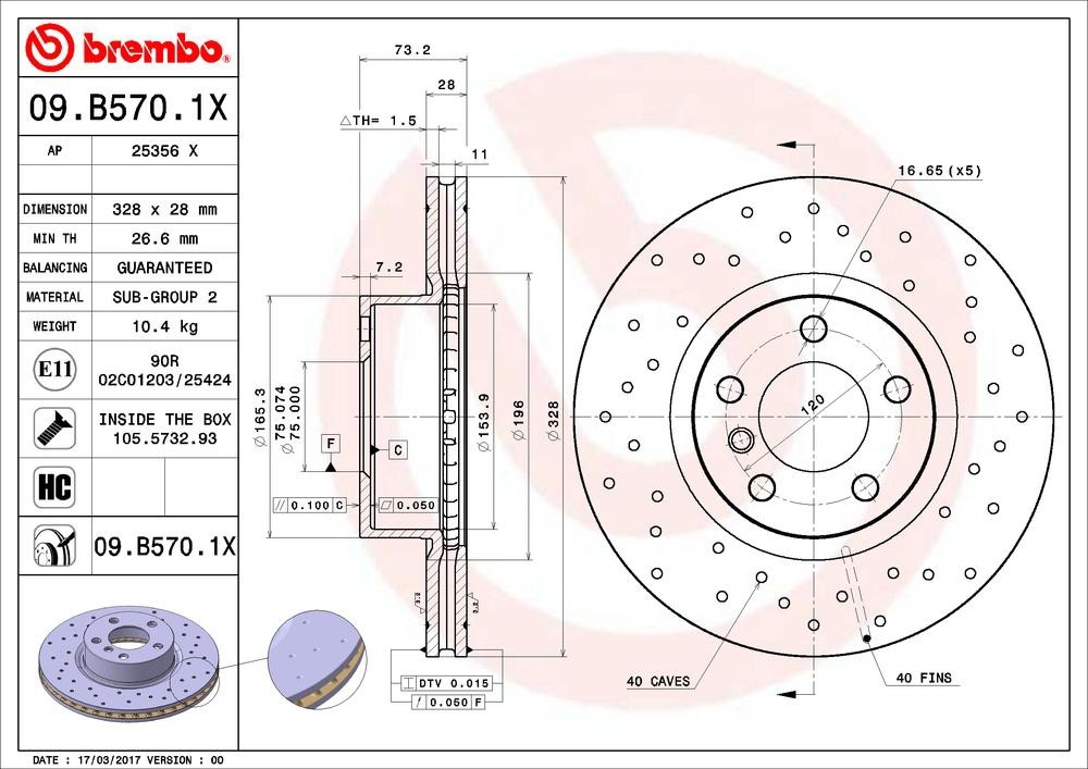 Compre 09B5701X Brembo Disco do freio dianteiro