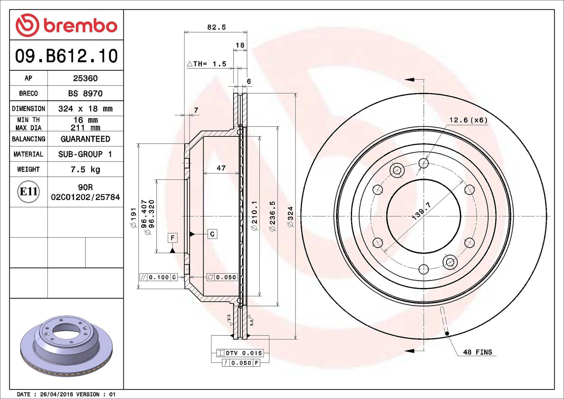 Disco do freio traseiro Brembo 09B61210 preço, a partir de 79,85 USD