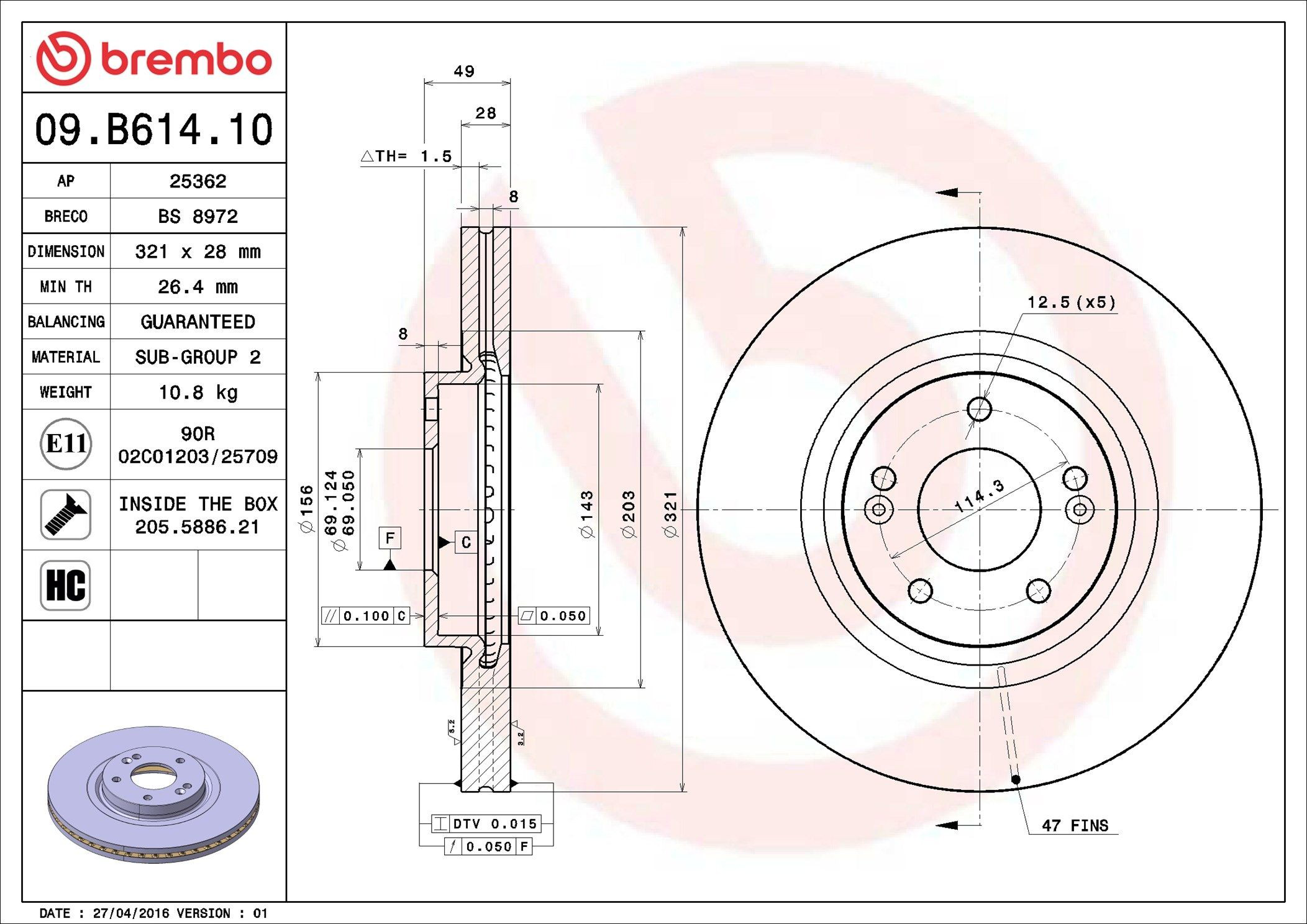 Disco do freio dianteiro Brembo 09B61410 preço, a partir de 60,83 USD