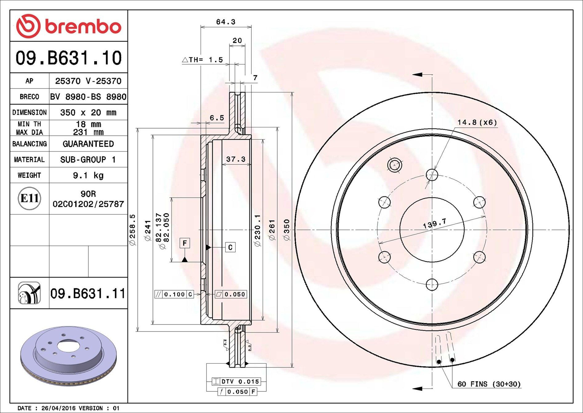 Compre 09B63111 Brembo Disco do freio traseiro