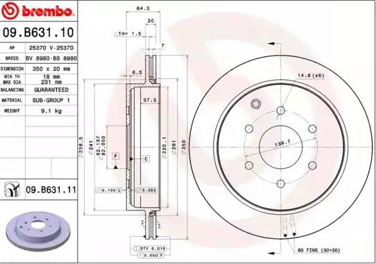 Disco do freio traseiro 09B63111 Brembo