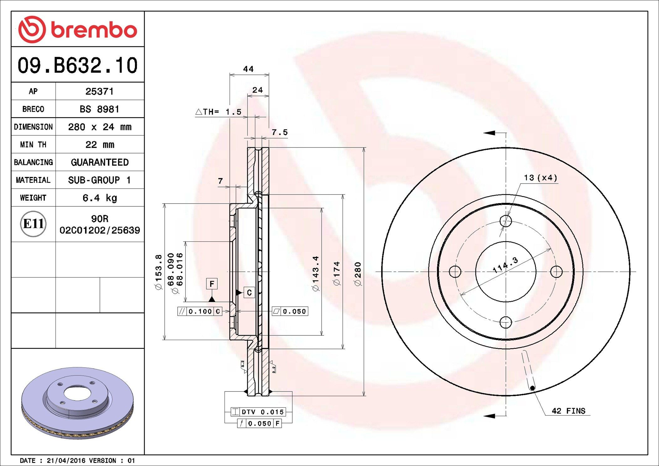 Disco do freio dianteiro Brembo 09B63210 preço, a partir de 62,34 USD