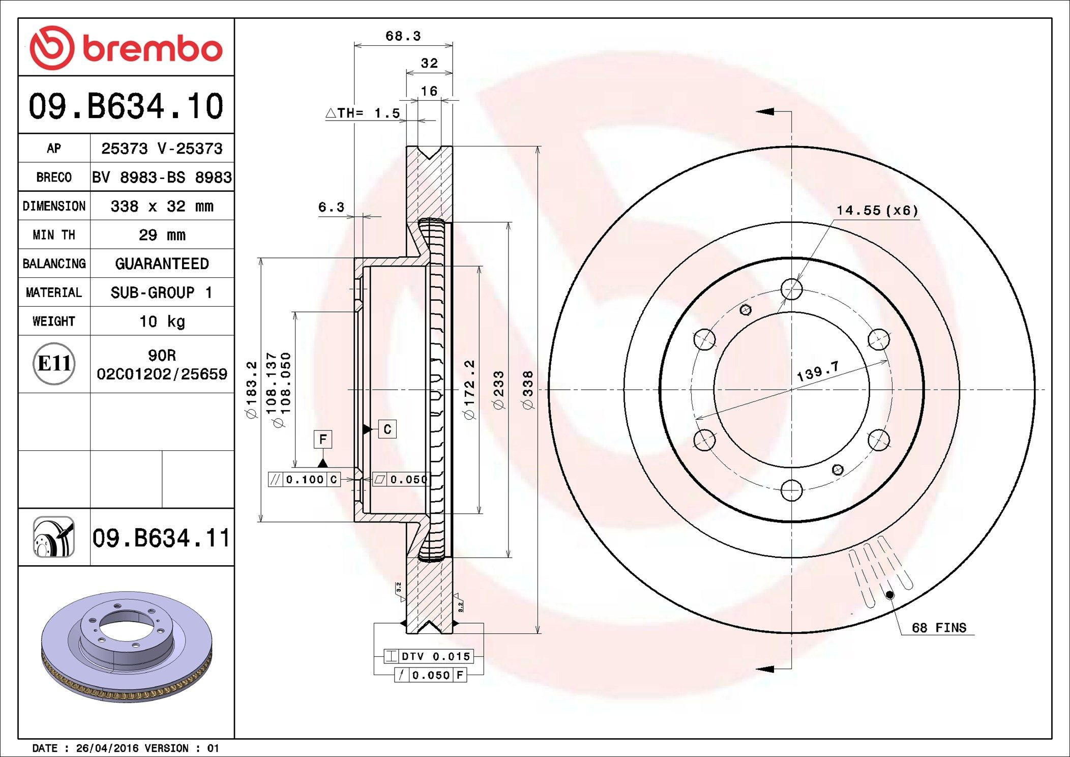 Compre 09B63411 Brembo Disco do freio dianteiro