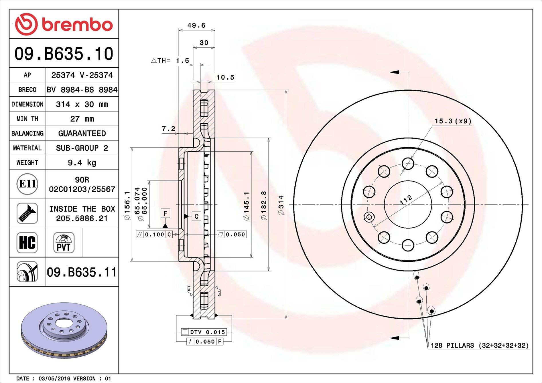 Compre 09B63511 Brembo Disco do freio dianteiro