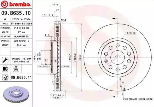 Disco do freio dianteiro 09B63511 Brembo