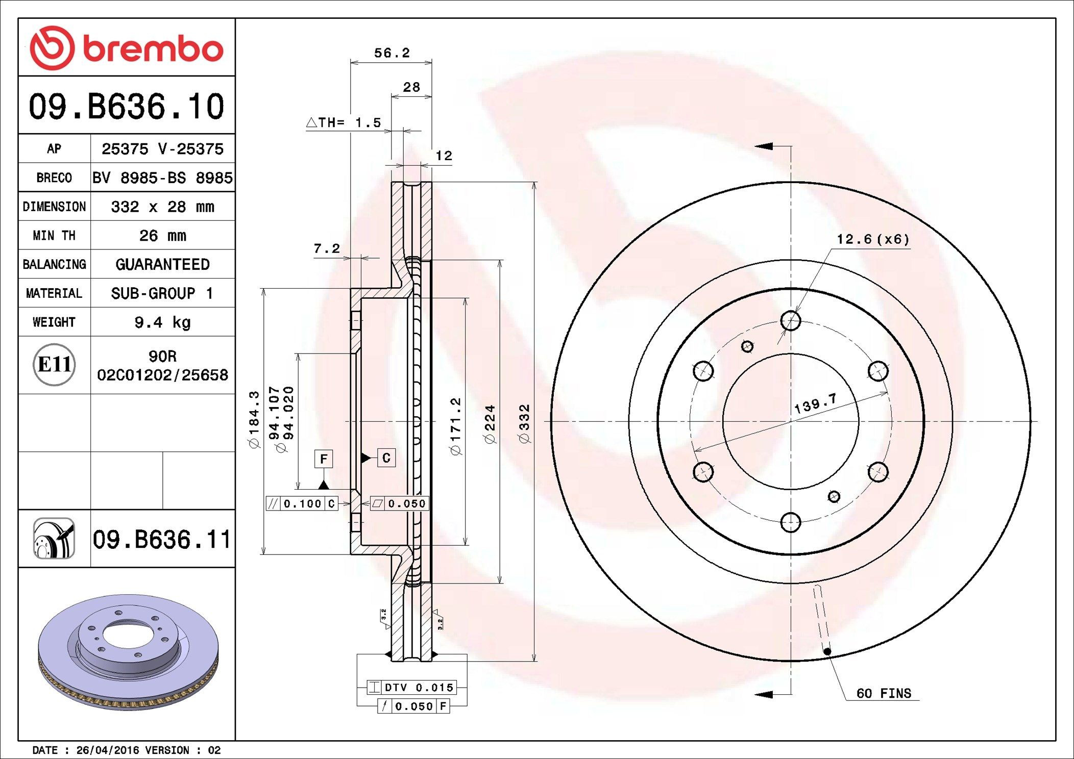 Compre 09B63611 Brembo Disco do freio dianteiro