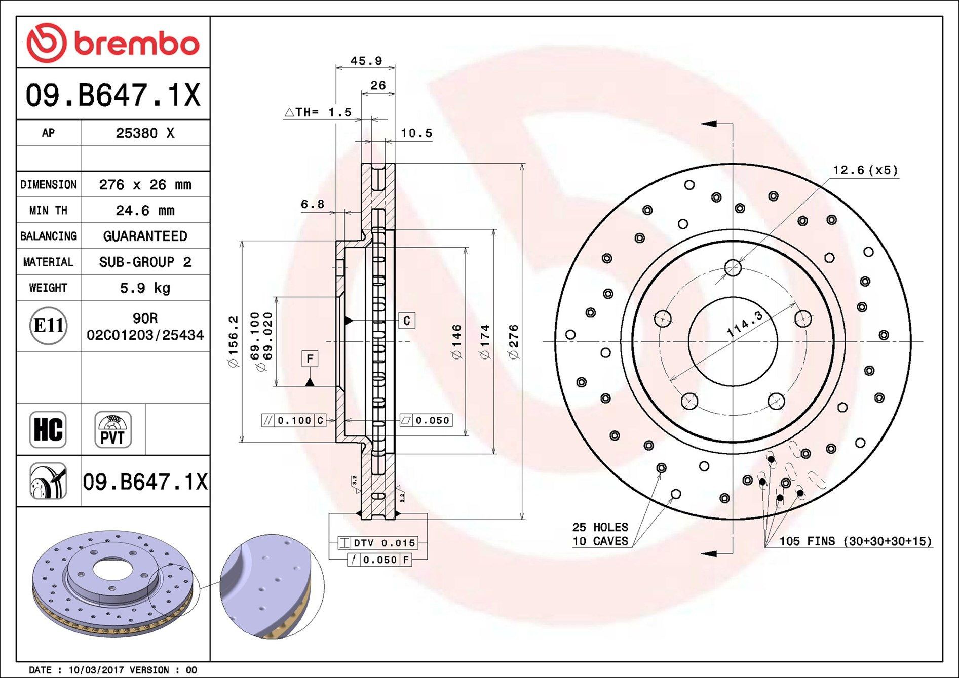 Compre 09B6471X Brembo Disco do freio dianteiro