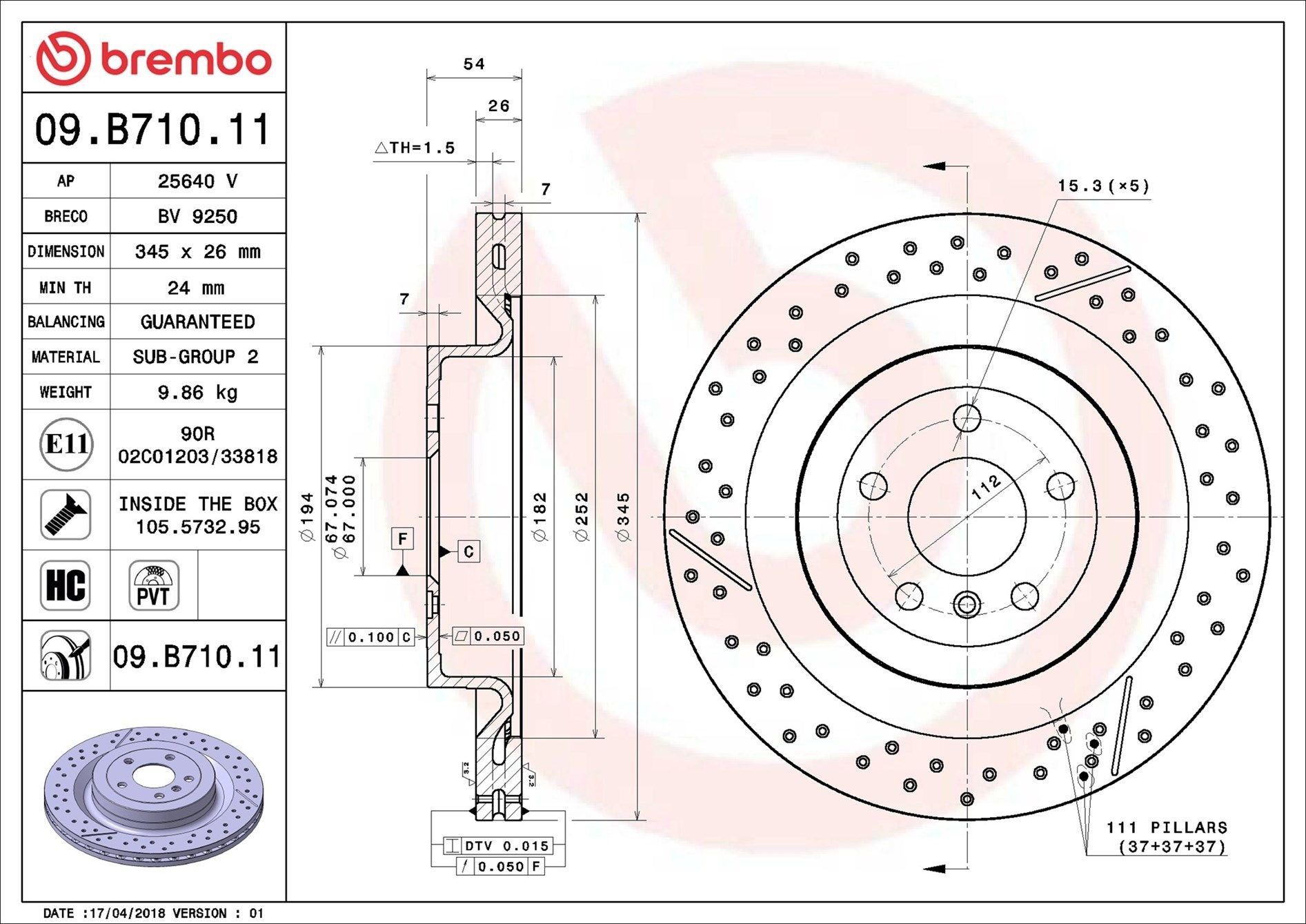 Disco do freio traseiro Brembo 09B71011