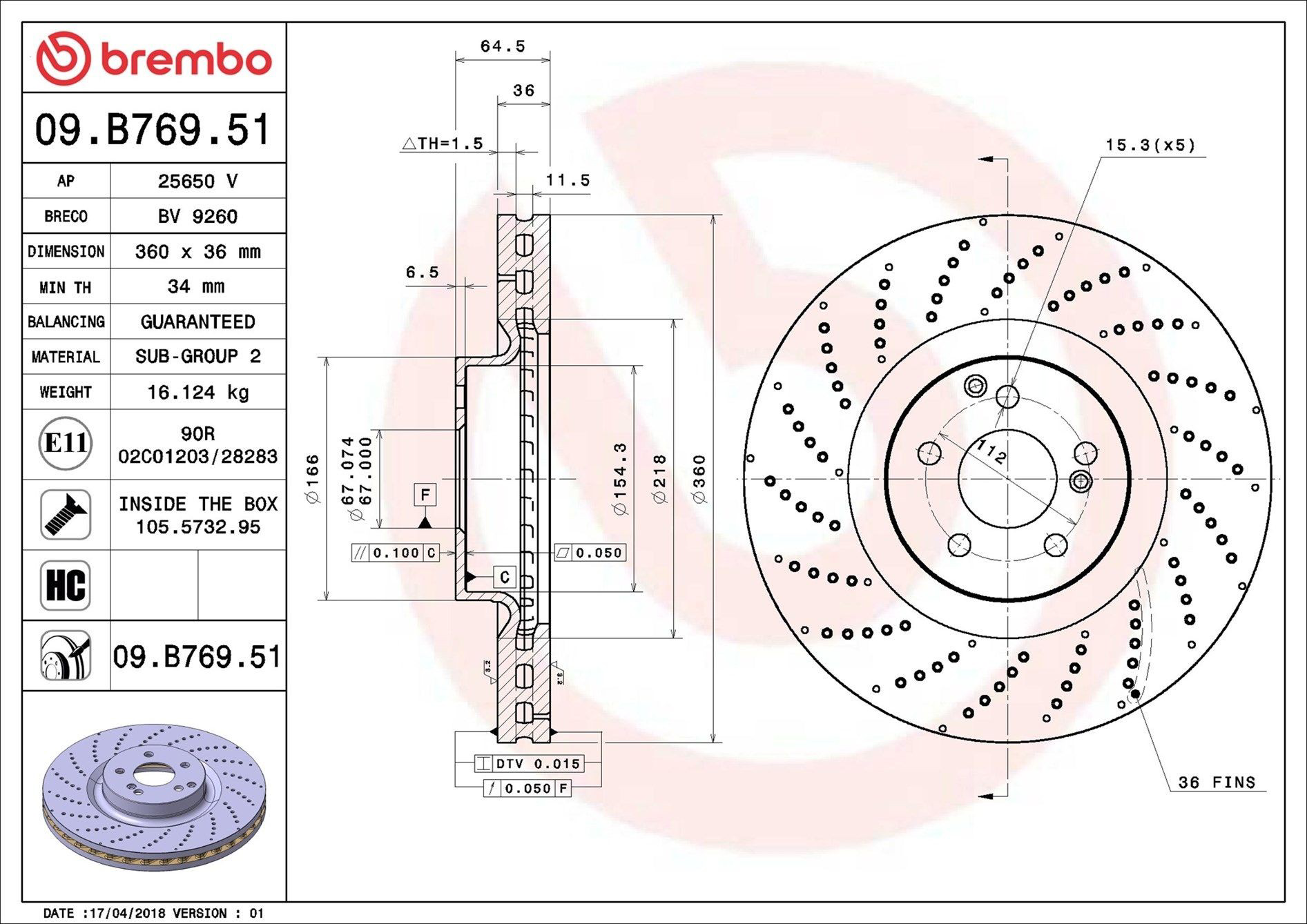Disco do freio dianteiro Brembo 09B76951 preço, a partir de 146,93 USD