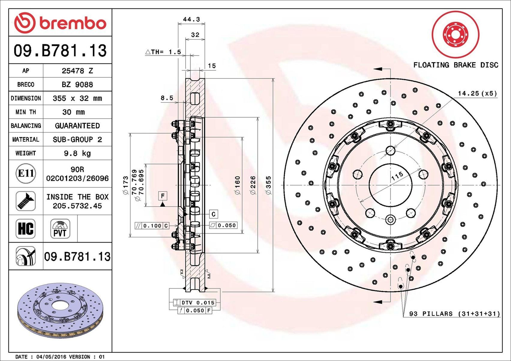 Disco do freio dianteiro Brembo 09B78113 preço, a partir de 354,40 USD