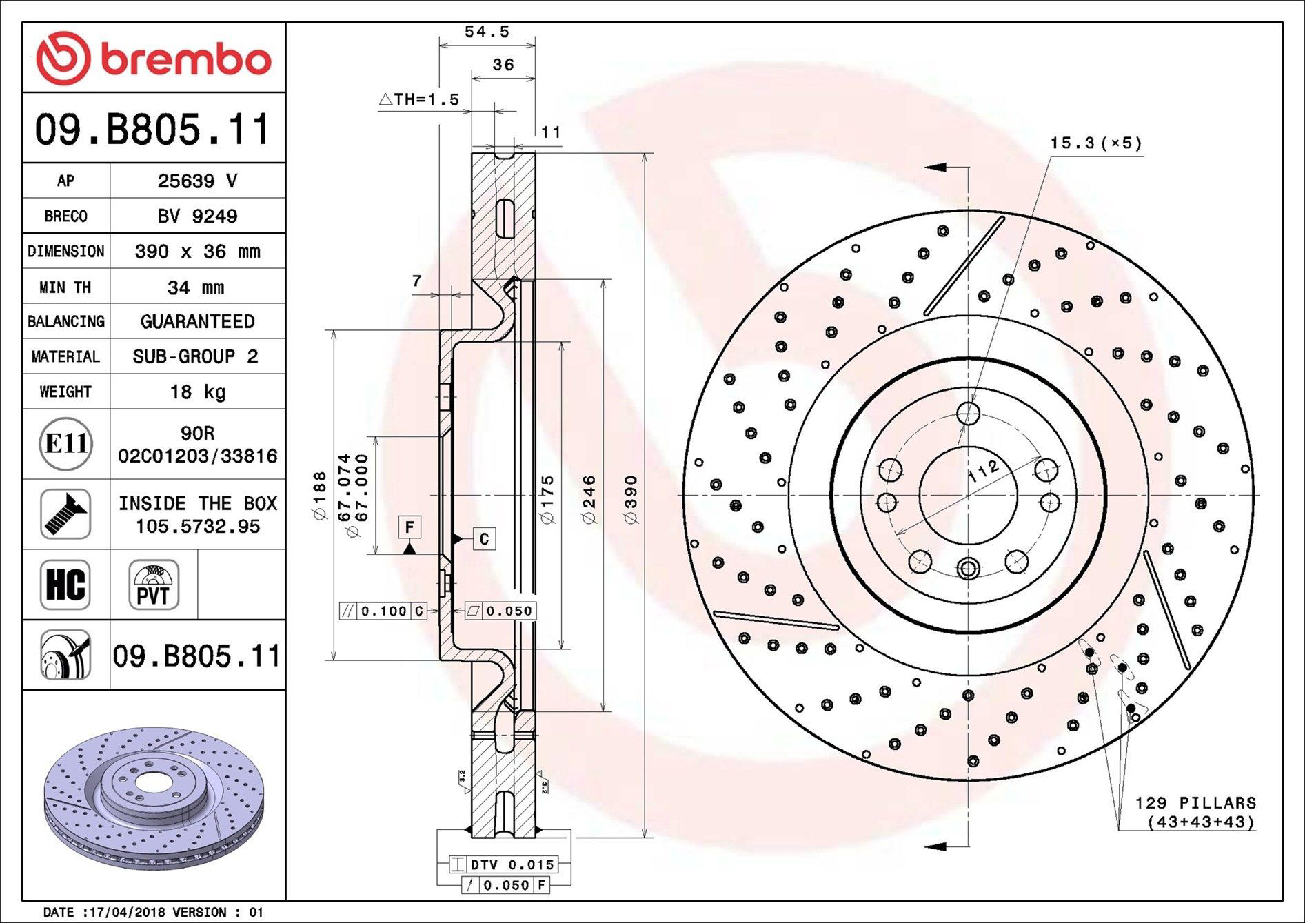 Disco do freio dianteiro Brembo 09B80511 preço, a partir de 169,94 USD
