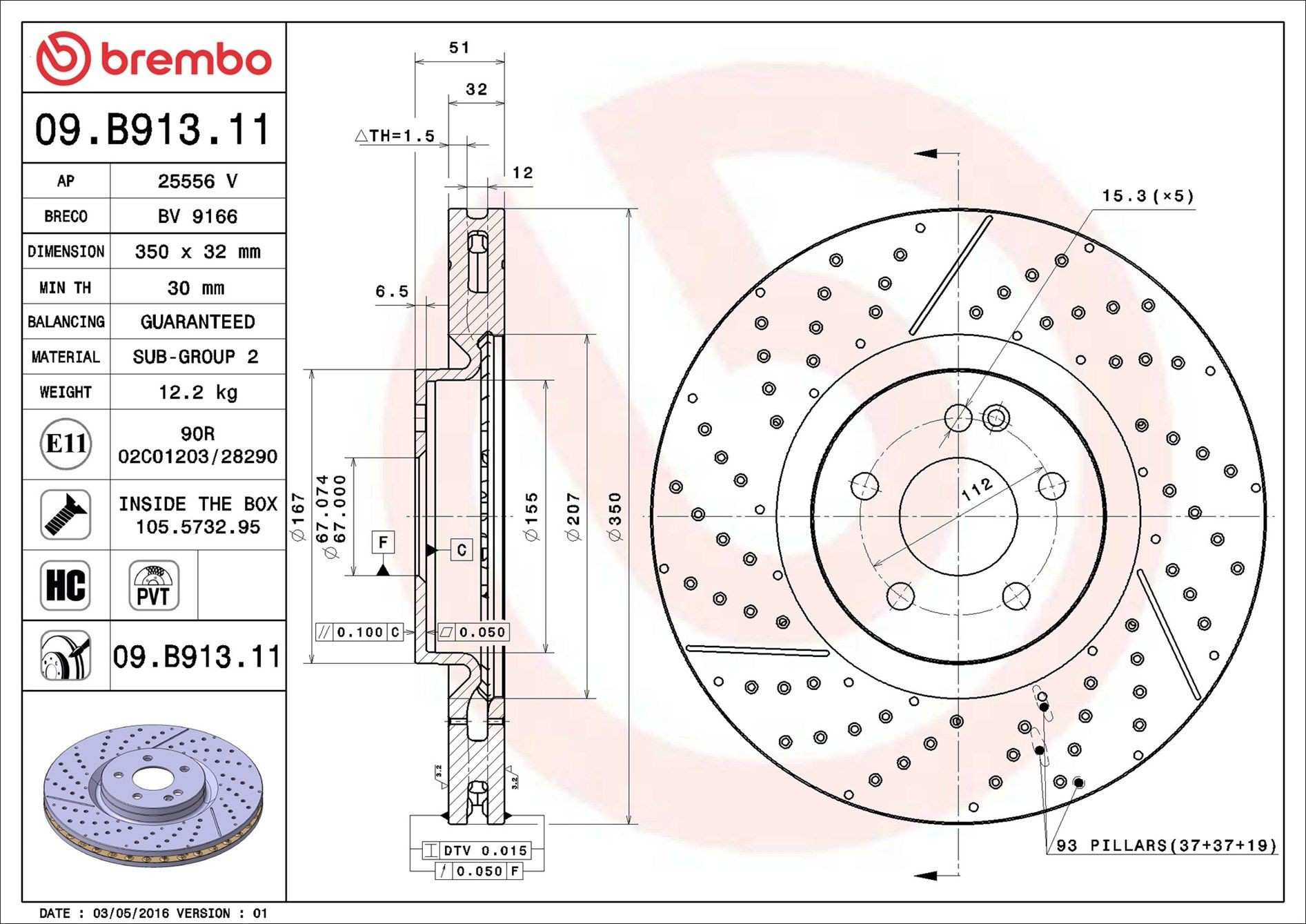 Disco do freio dianteiro Brembo 09B91311