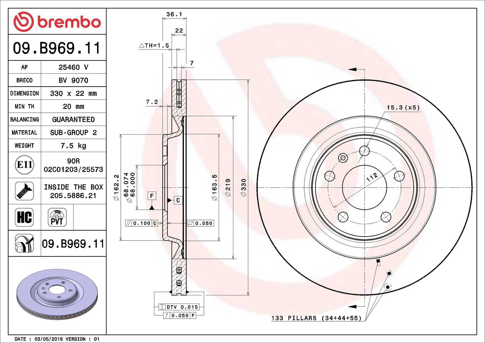 Disco do freio traseiro Brembo 09B96911 preço, a partir de 54,84 EUR