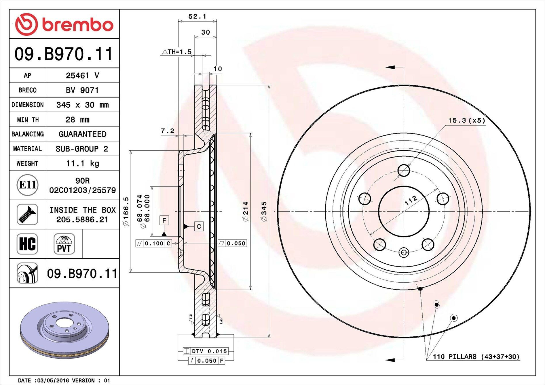 Disco do freio dianteiro Brembo 09B97011 preço, a partir de 82,69 USD